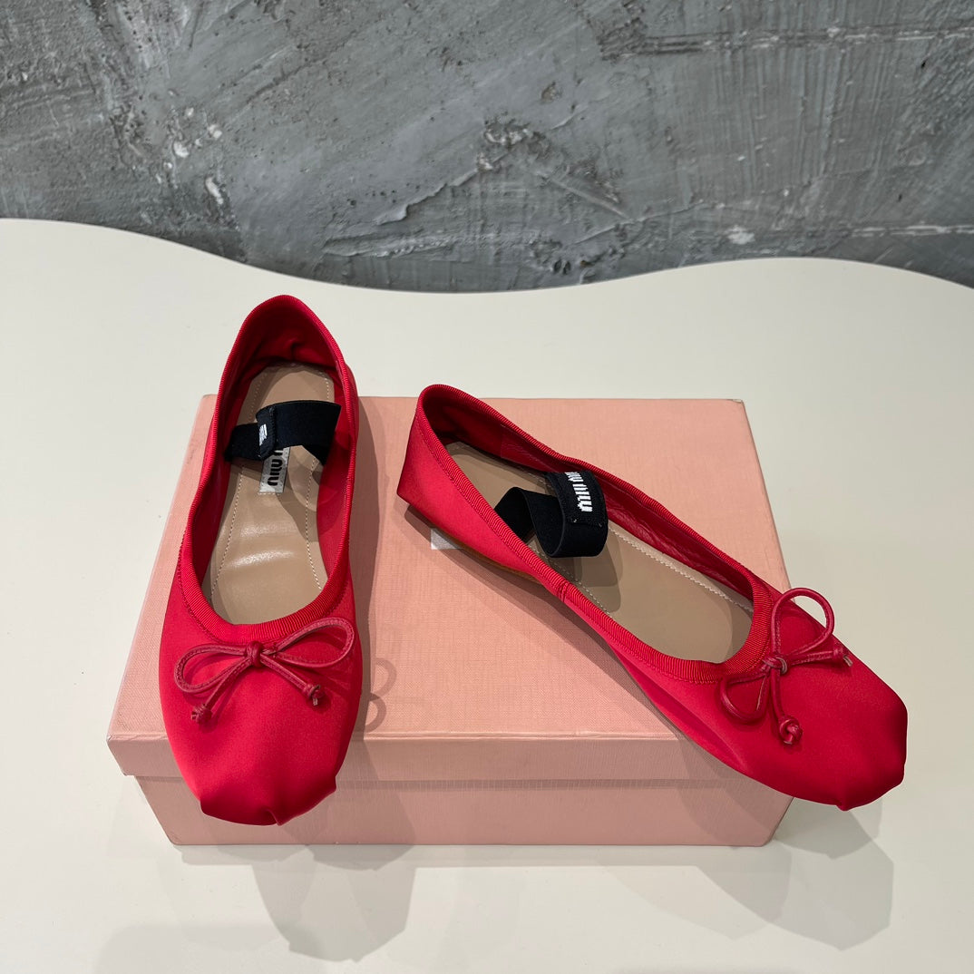 BALLET FLAT SHOES CRIMSON COLOR GLOSSY SHEEPSKIN - 35