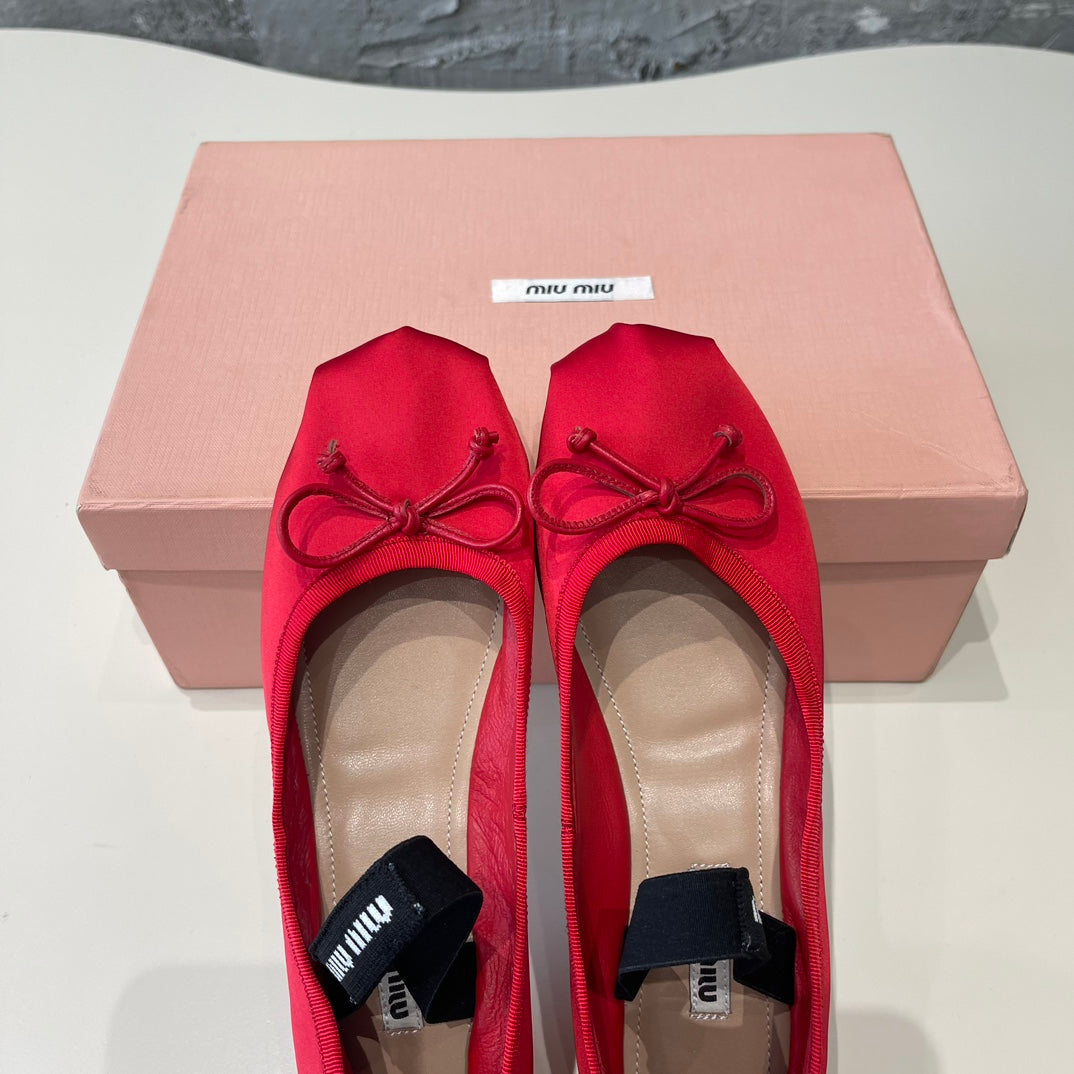 BALLET FLAT SHOES CRIMSON COLOR GLOSSY SHEEPSKIN - 35