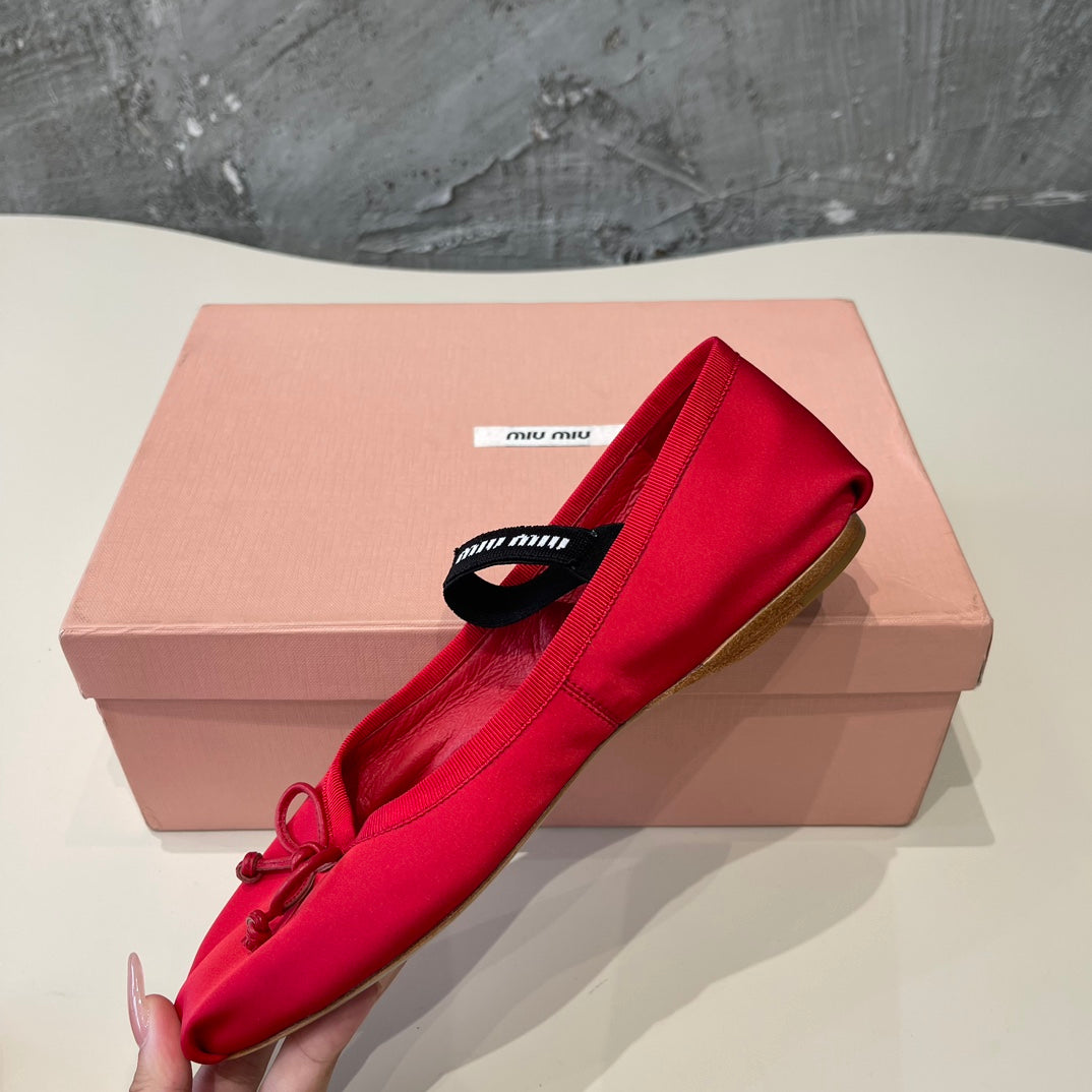 BALLET FLAT SHOES CRIMSON COLOR GLOSSY SHEEPSKIN - 35