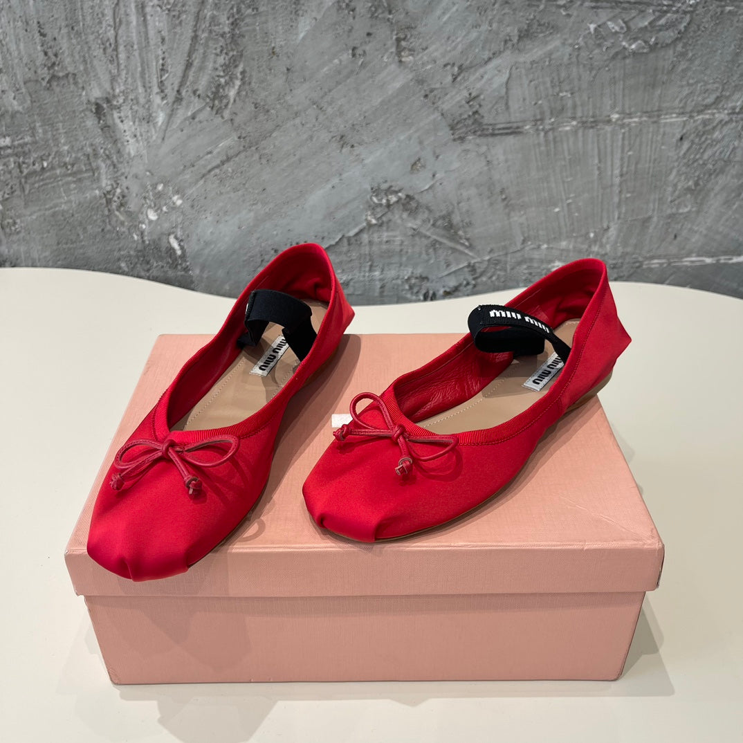 BALLET FLAT SHOES CRIMSON COLOR GLOSSY SHEEPSKIN - 35