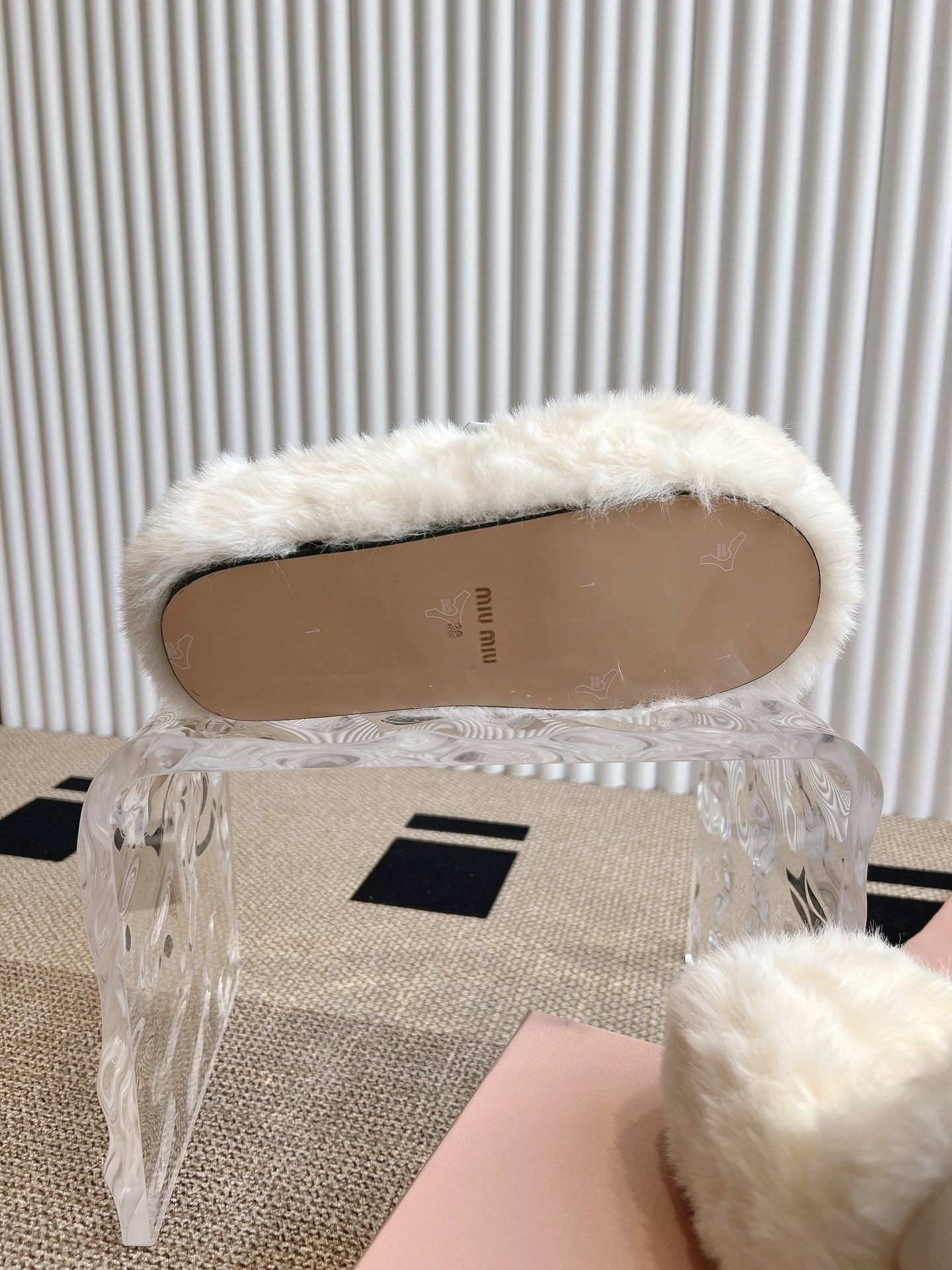 MULES IN WHITE RABBIT FUR SILVER HARDWARE - 35