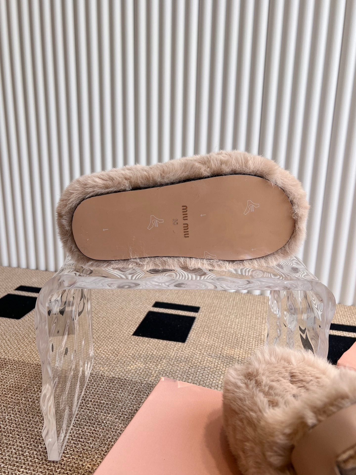 MULES IN BEIGE RABBIT FUR SILVER HARDWARE - 35