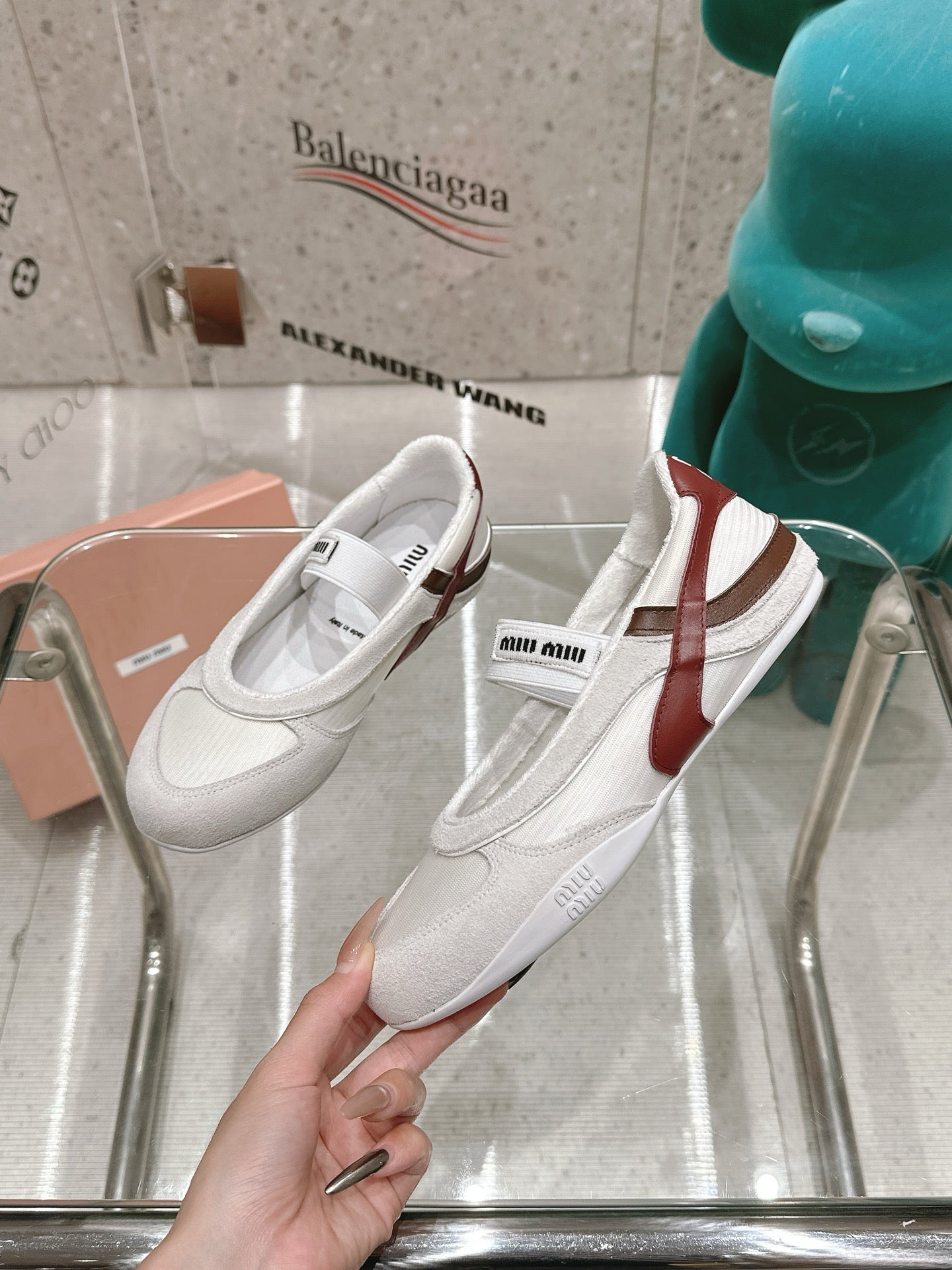BALLERINAS IN WHITE TECHNICAL FABRIC AND SUEDE - 35