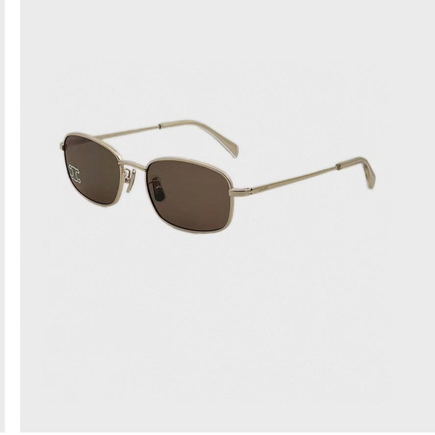 TRIOMPHE RHINESTONE SUNGLASS CL40285U IN METAL WITH CRYSTALS - Gold/Smoke