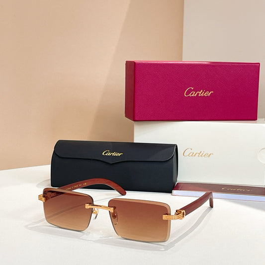 C DE RIMLESS RECTANGULAR FRAME SUNGLASSES CT0619S IN METAL AND WOODEN - Dark brown