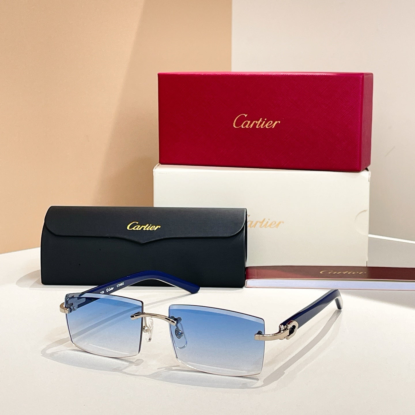 C DE RIMLESS RECTANGULAR FRAME SUNGLASSES  571828 IN METAL - Brown