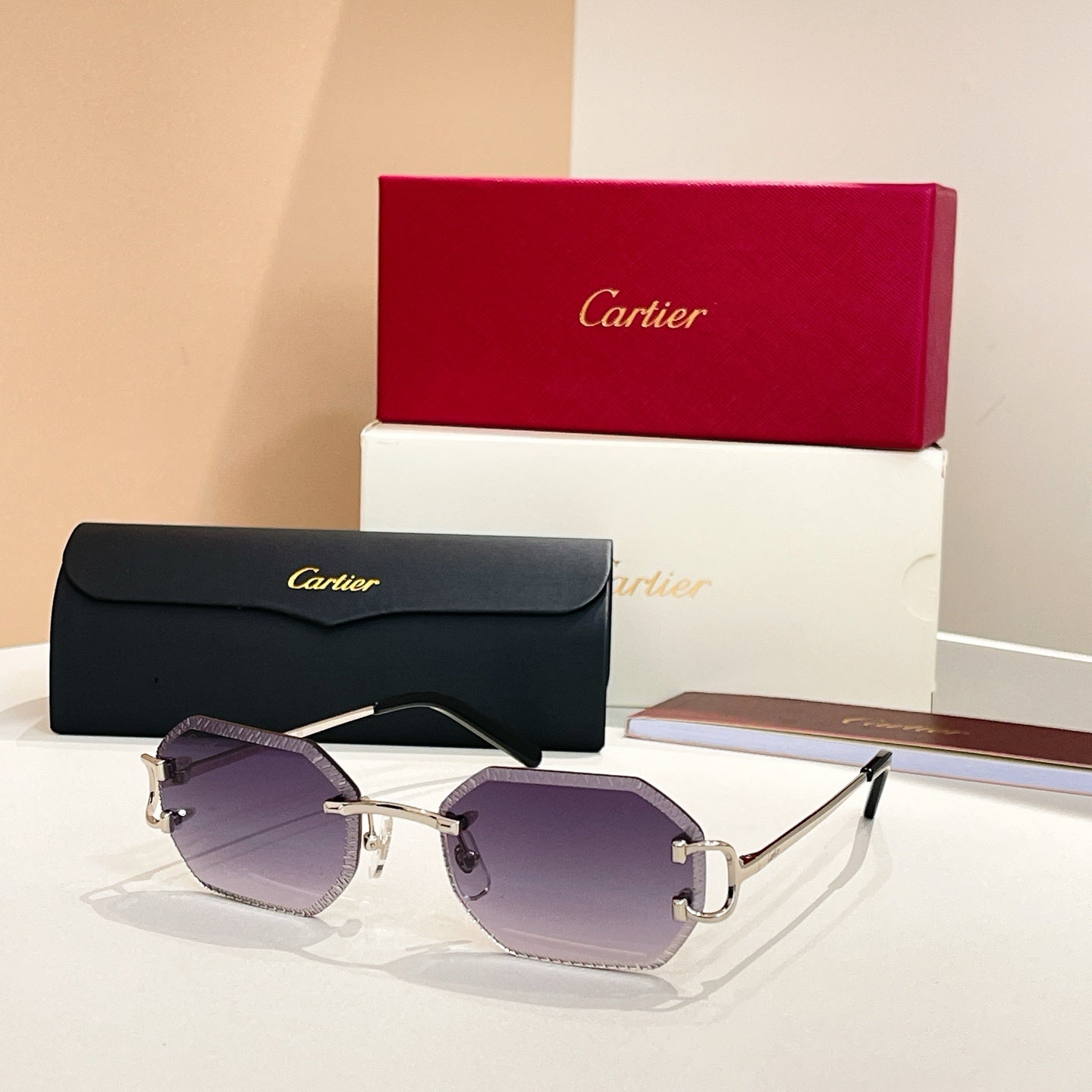 C DE RIMLESS GEOMETRIC FRAME SUNGLASSES CT0092O IN METAL - Brown