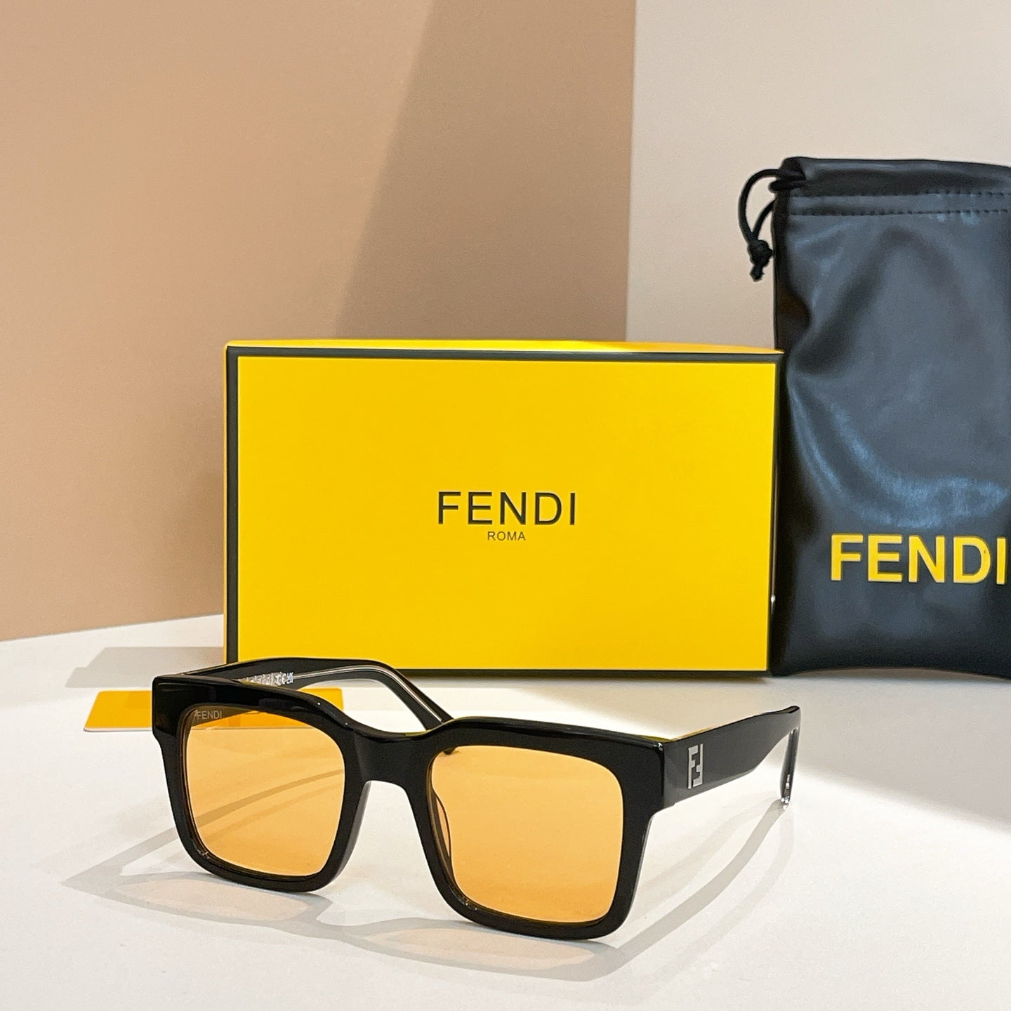 ROMA SQUARE FRAME SUNGLASSES FFF0053 IN ACETATE - Red orange