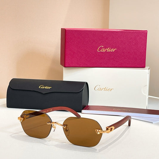 C DE RIMLESS GEOMETRIC FRAME SUNGLASSES 579510 IN METAL AND WOODEN - Brown
