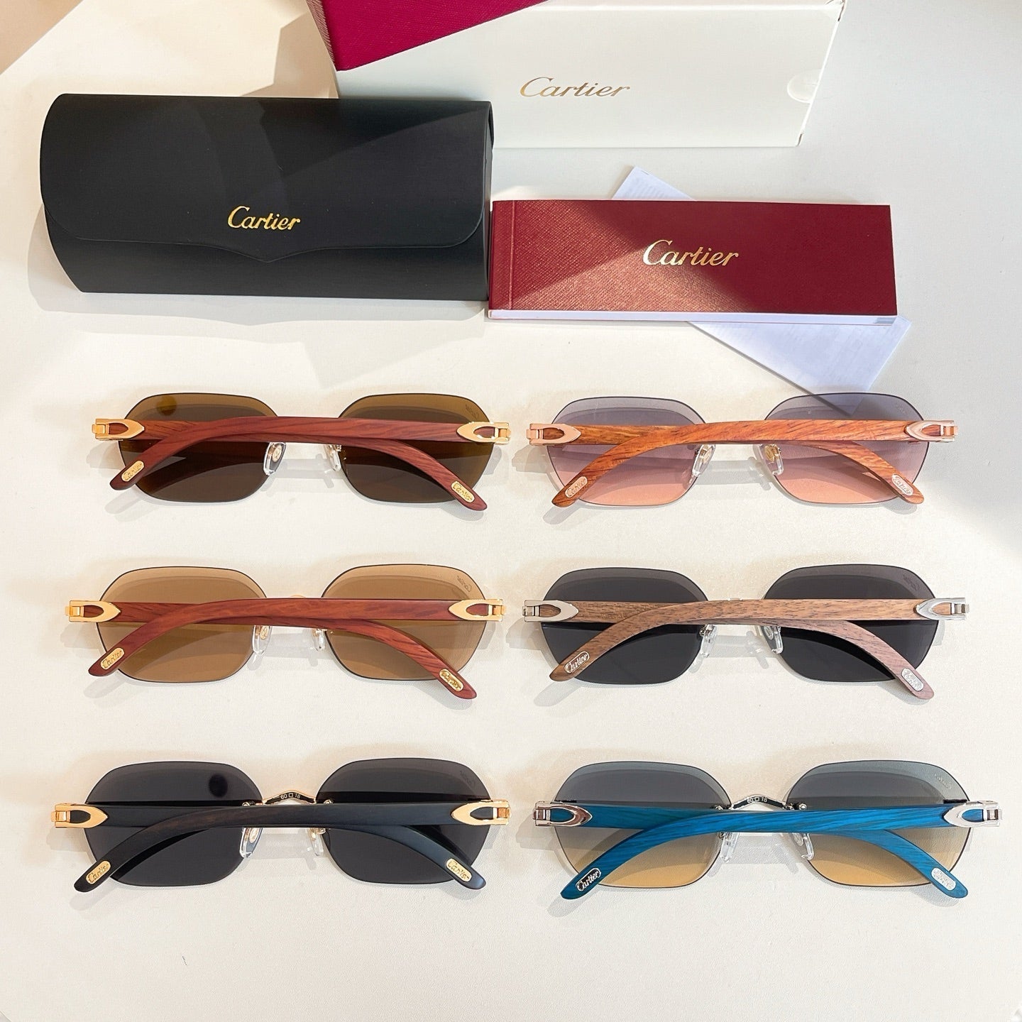 C DE RIMLESS GEOMETRIC FRAME SUNGLASSES 579510 IN METAL AND WOODEN - Brown