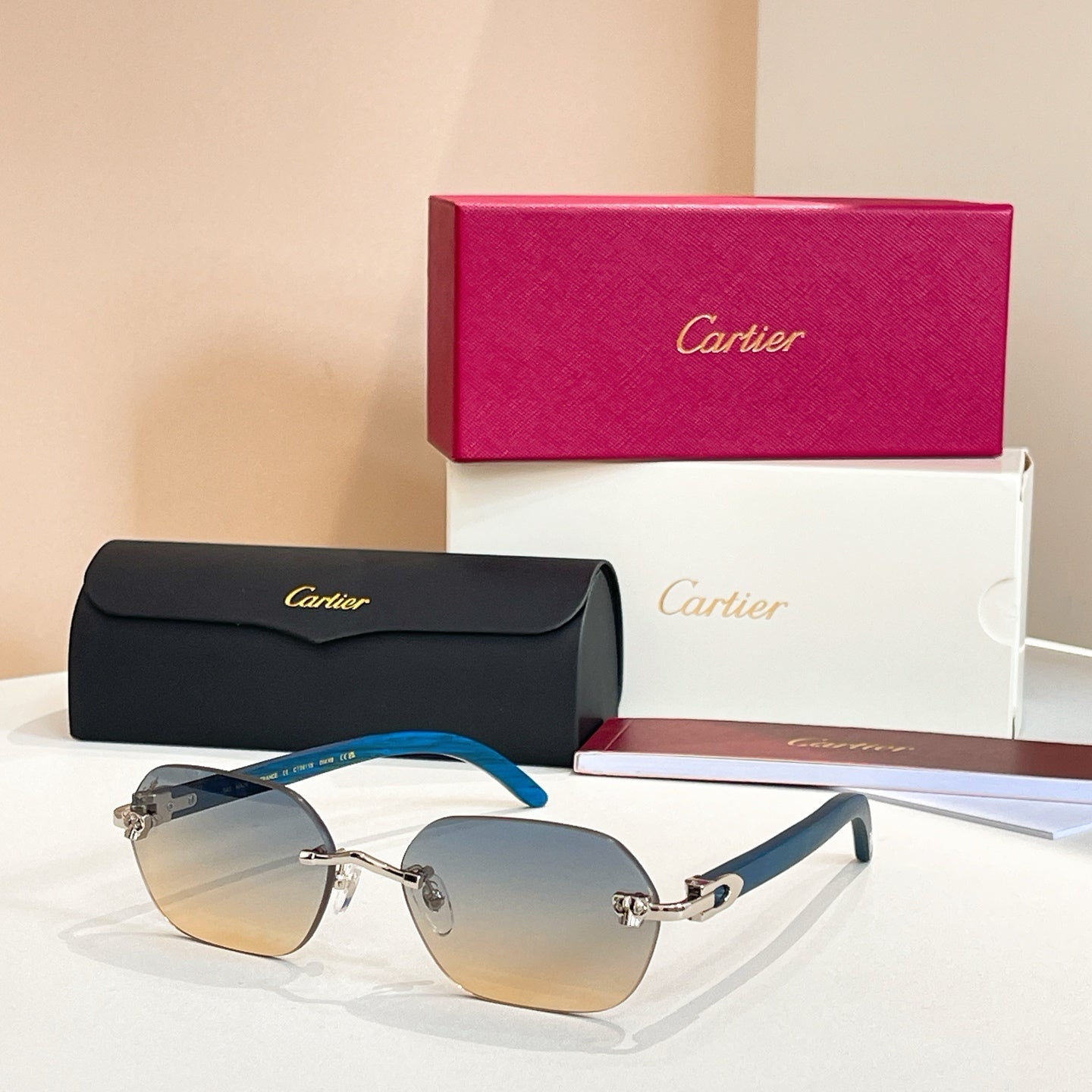 C DE RIMLESS GEOMETRIC FRAME SUNGLASSES 579510 IN METAL AND WOODEN - Brown