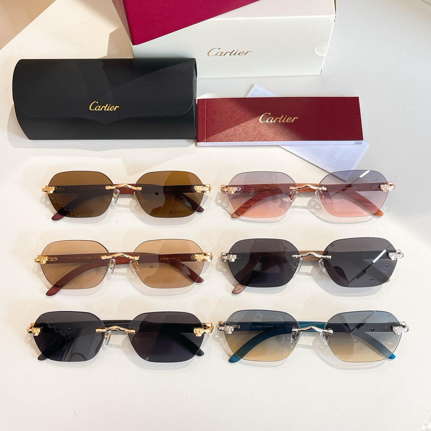 C DE RIMLESS GEOMETRIC FRAME SUNGLASSES 579510 IN METAL AND WOODEN - Brown