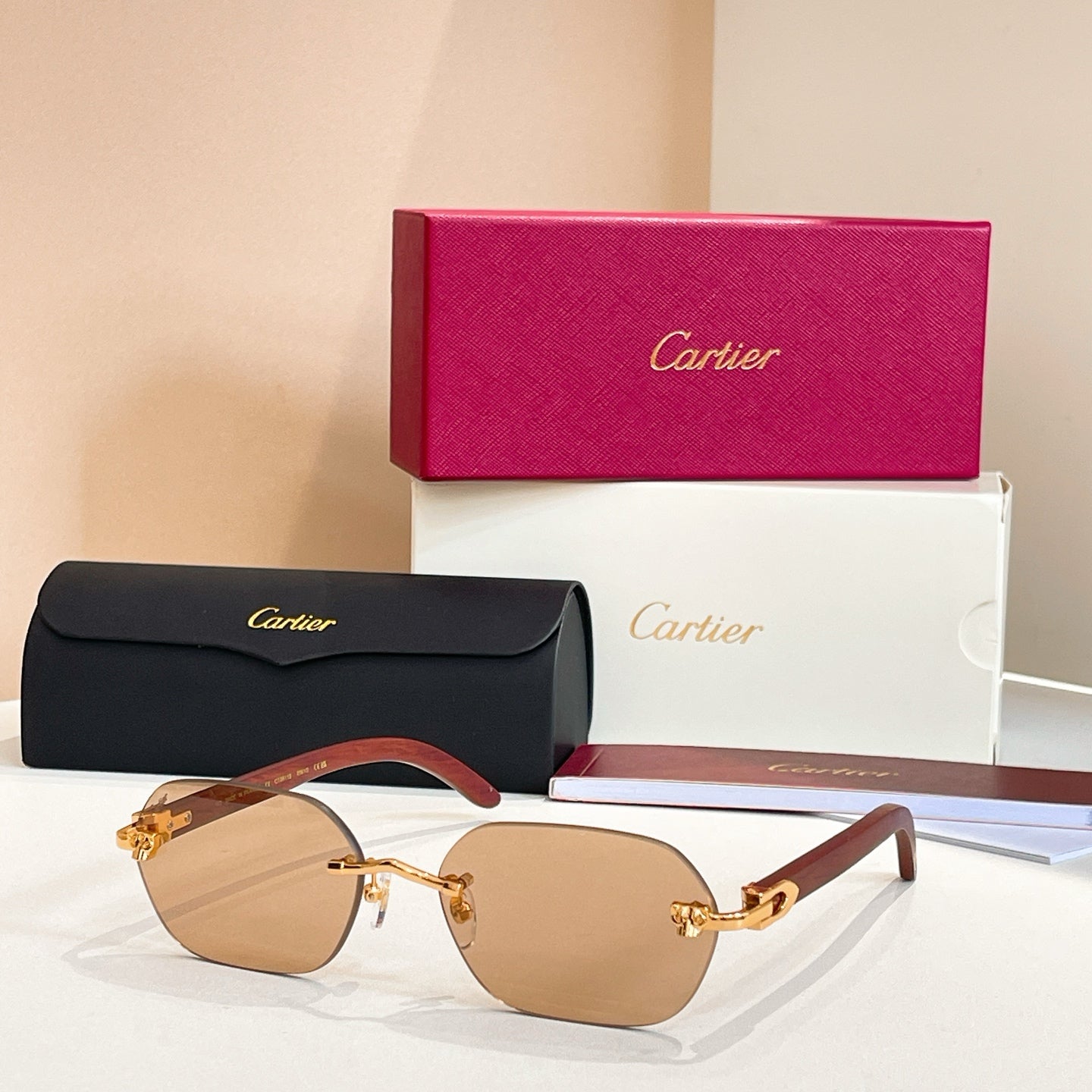 C DE RIMLESS GEOMETRIC FRAME SUNGLASSES 579510 IN METAL AND WOODEN - Brown