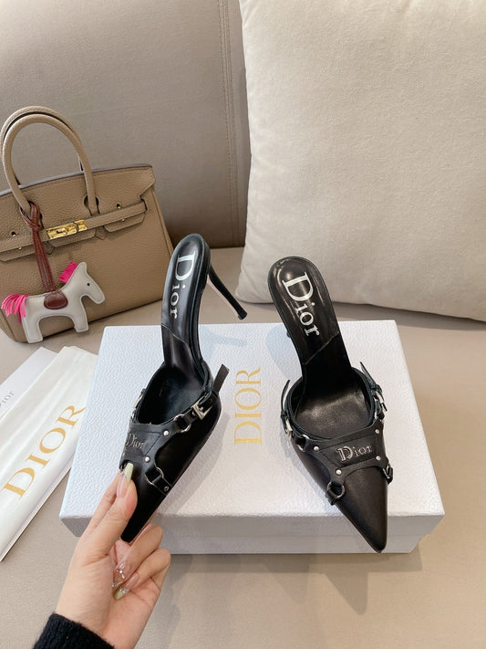 HEELED MULES 85MM IN BLACK LAMBSKIN - 35