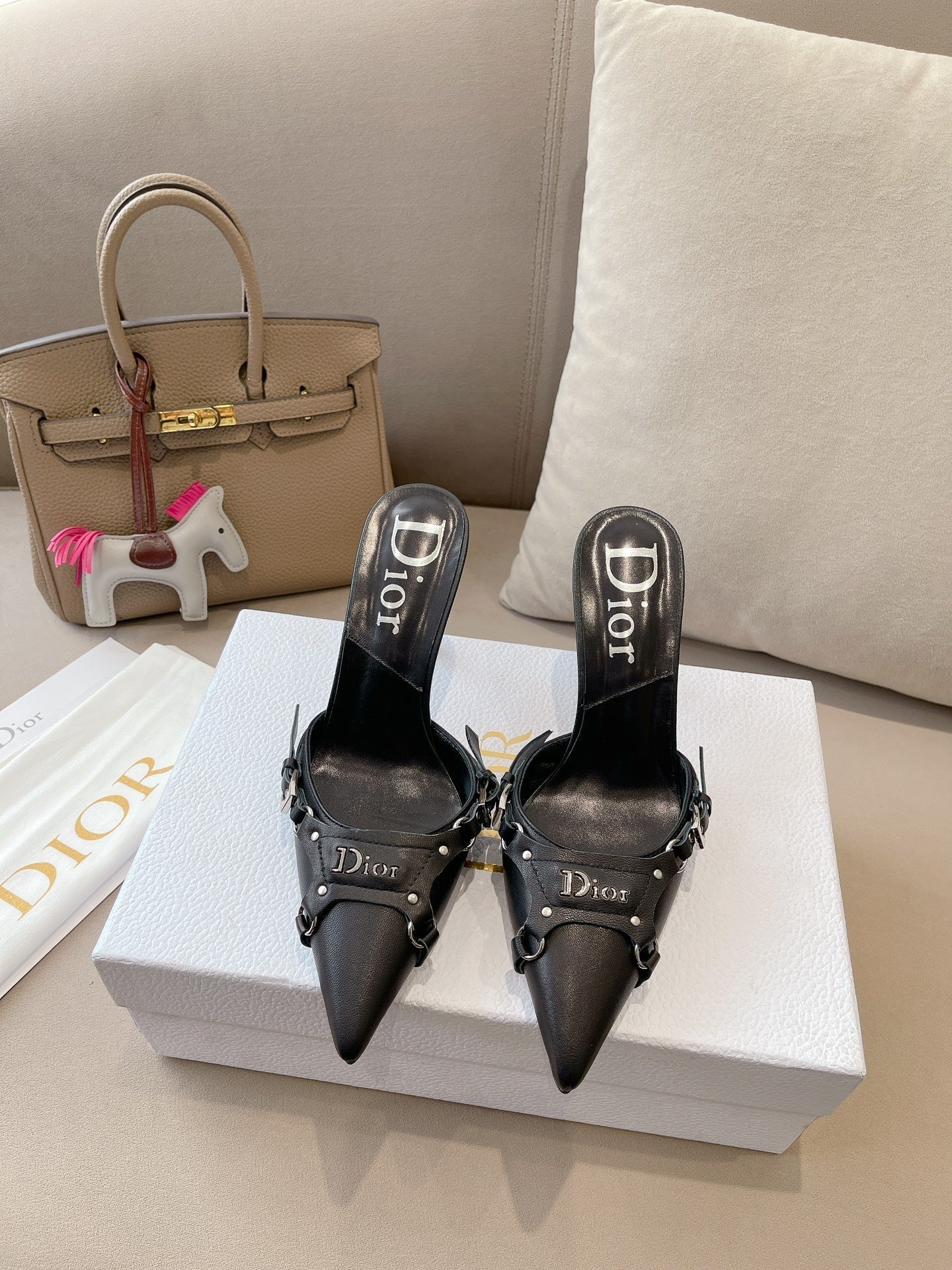HEELED MULES 85MM IN BLACK LAMBSKIN - 35