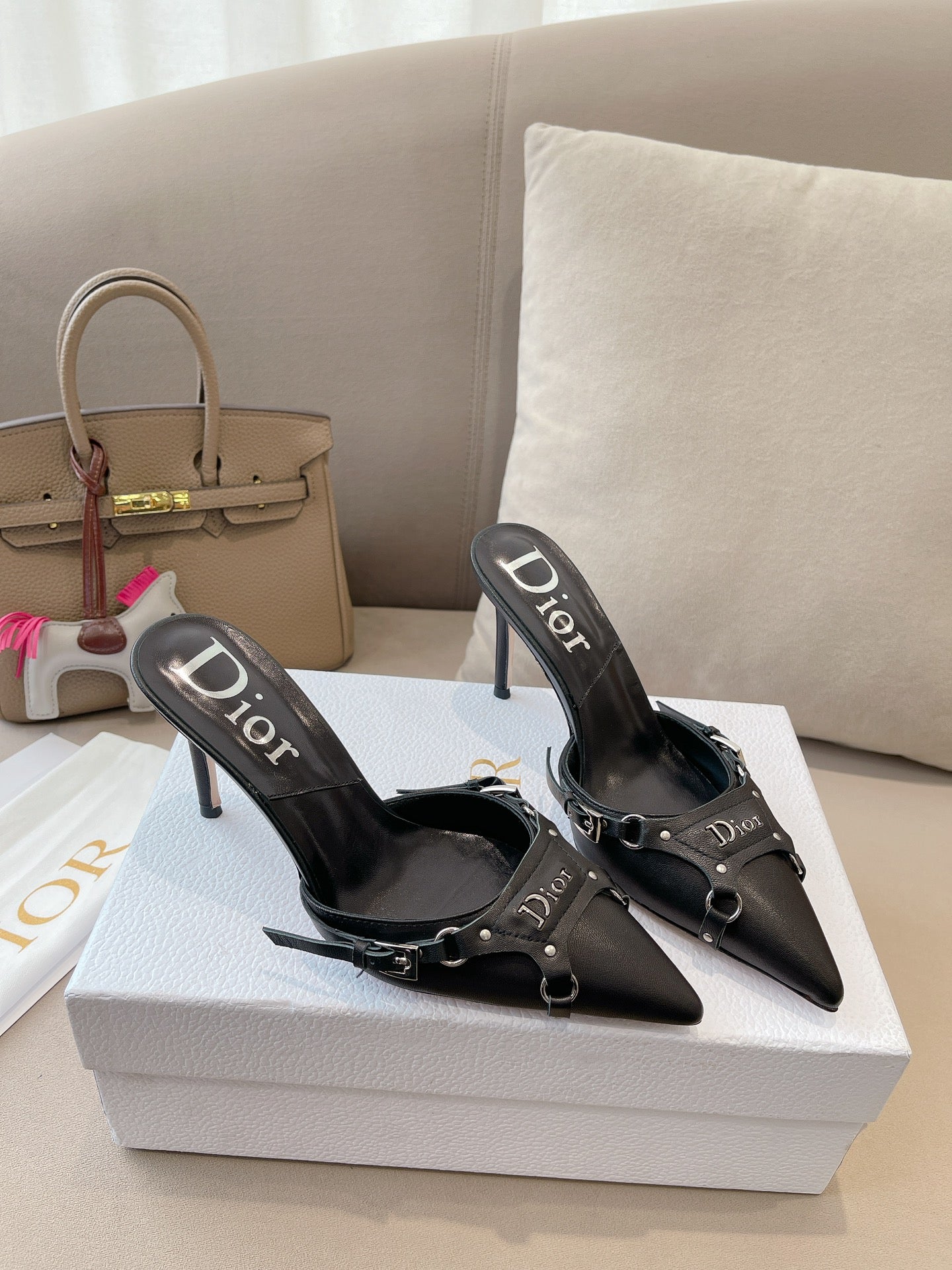 HEELED MULES 85MM IN BLACK LAMBSKIN - 35