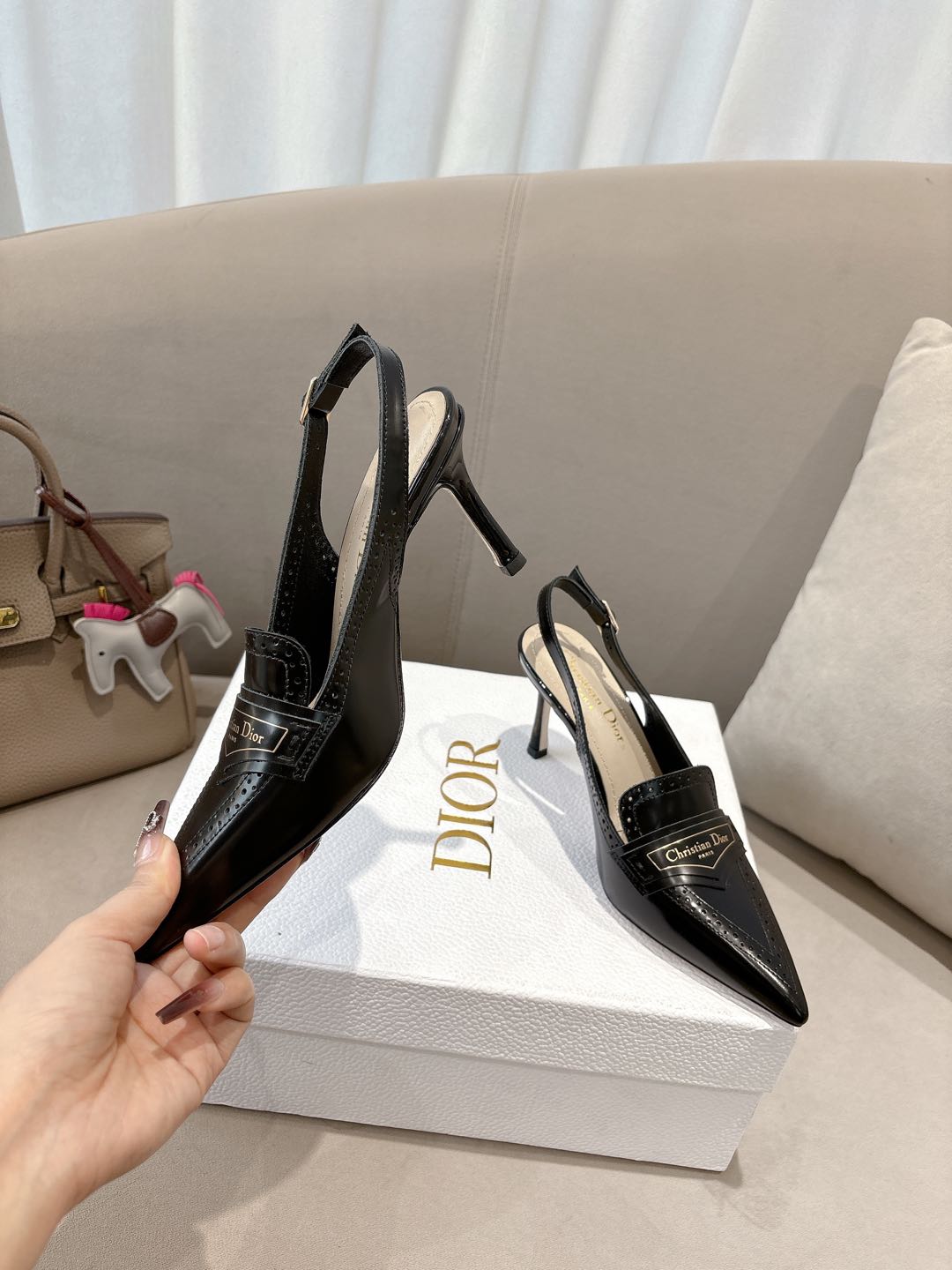 BOY SLINGBACK PUMP 75 MM IN BLACK CALFSKIN - 35