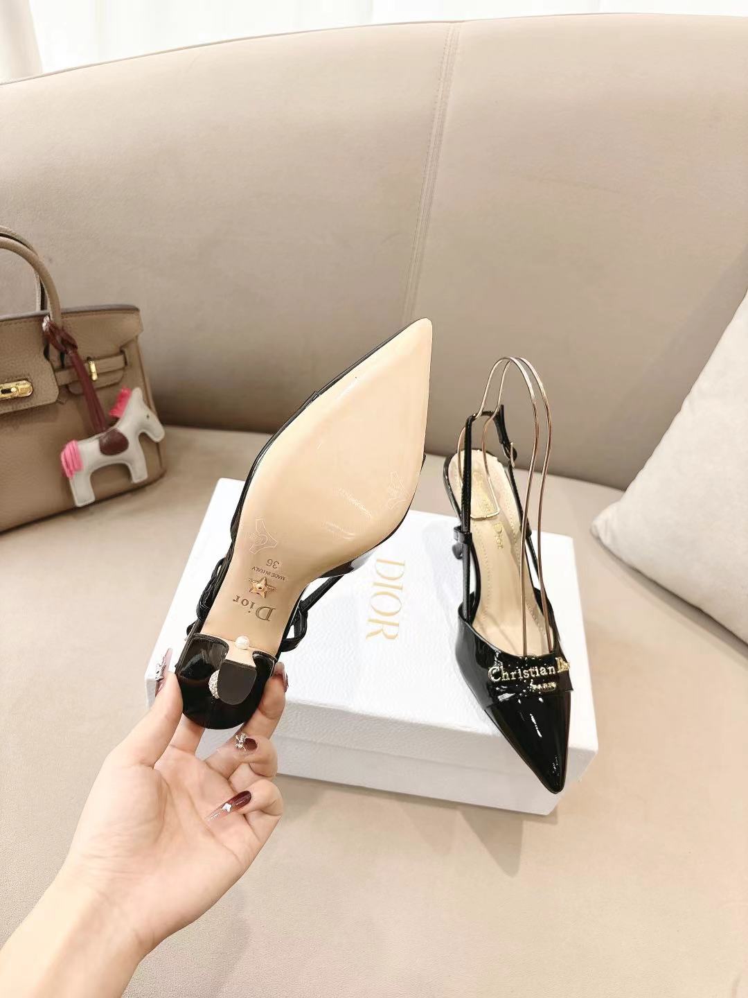 MY DD SLINGBACK PUMP 85MM IN BLACK CALFSKIN - 35