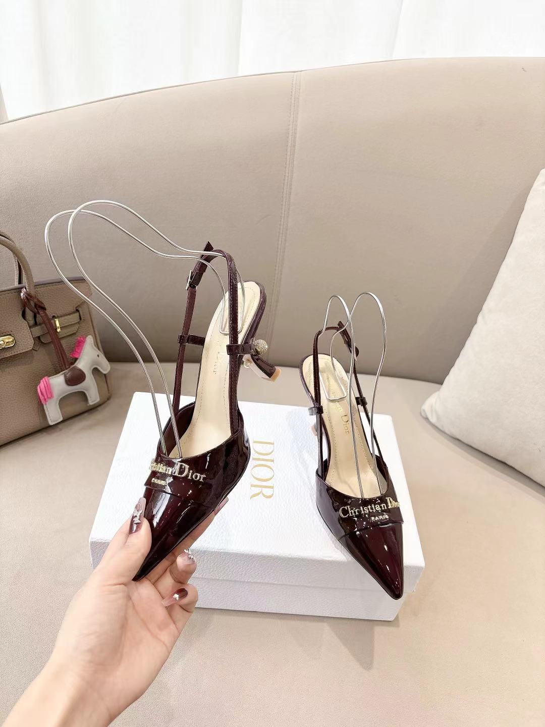 MY DD SLINGBACK PUMP 85MM IN BURGUNDY RED CALFSKIN - 35