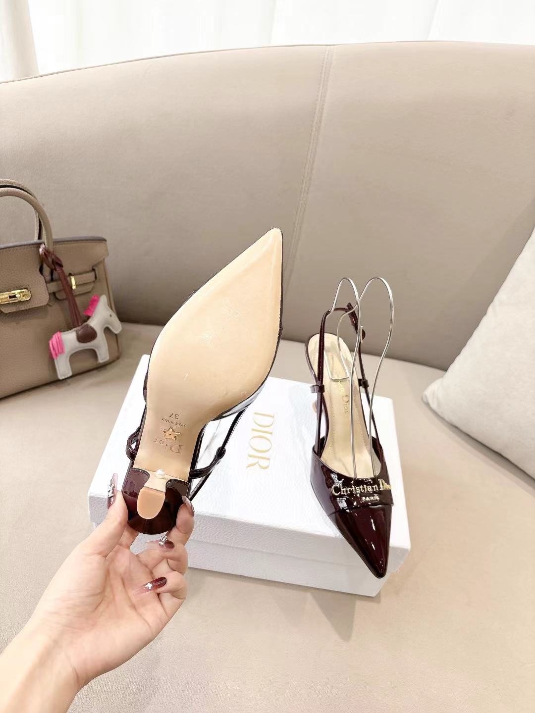 MY DD SLINGBACK PUMP 85MM IN BURGUNDY RED CALFSKIN - 35