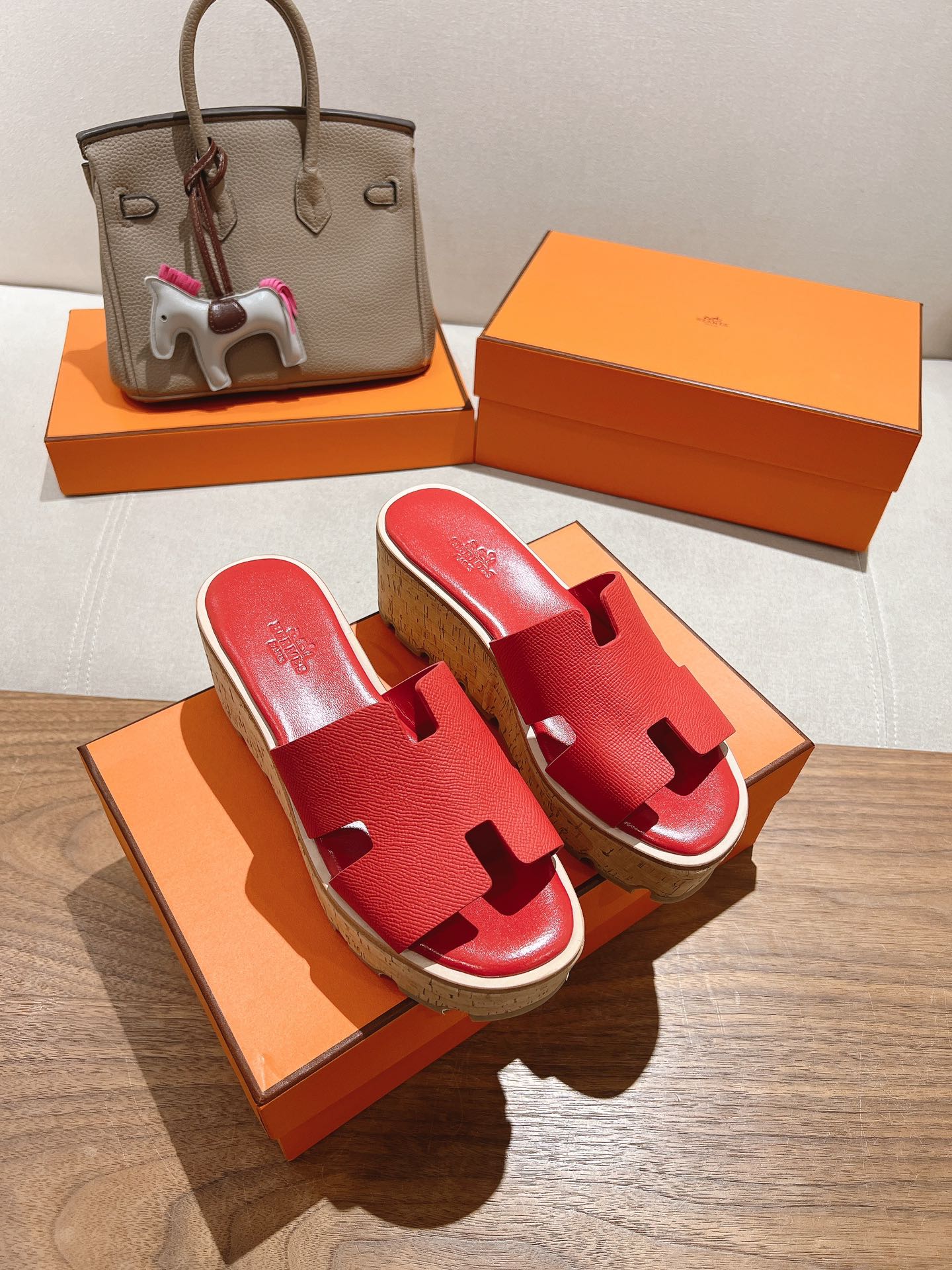 HM 25S HIGH WEDGE SANDALS IN RED LAMBSKIN STYLE 35 - 35