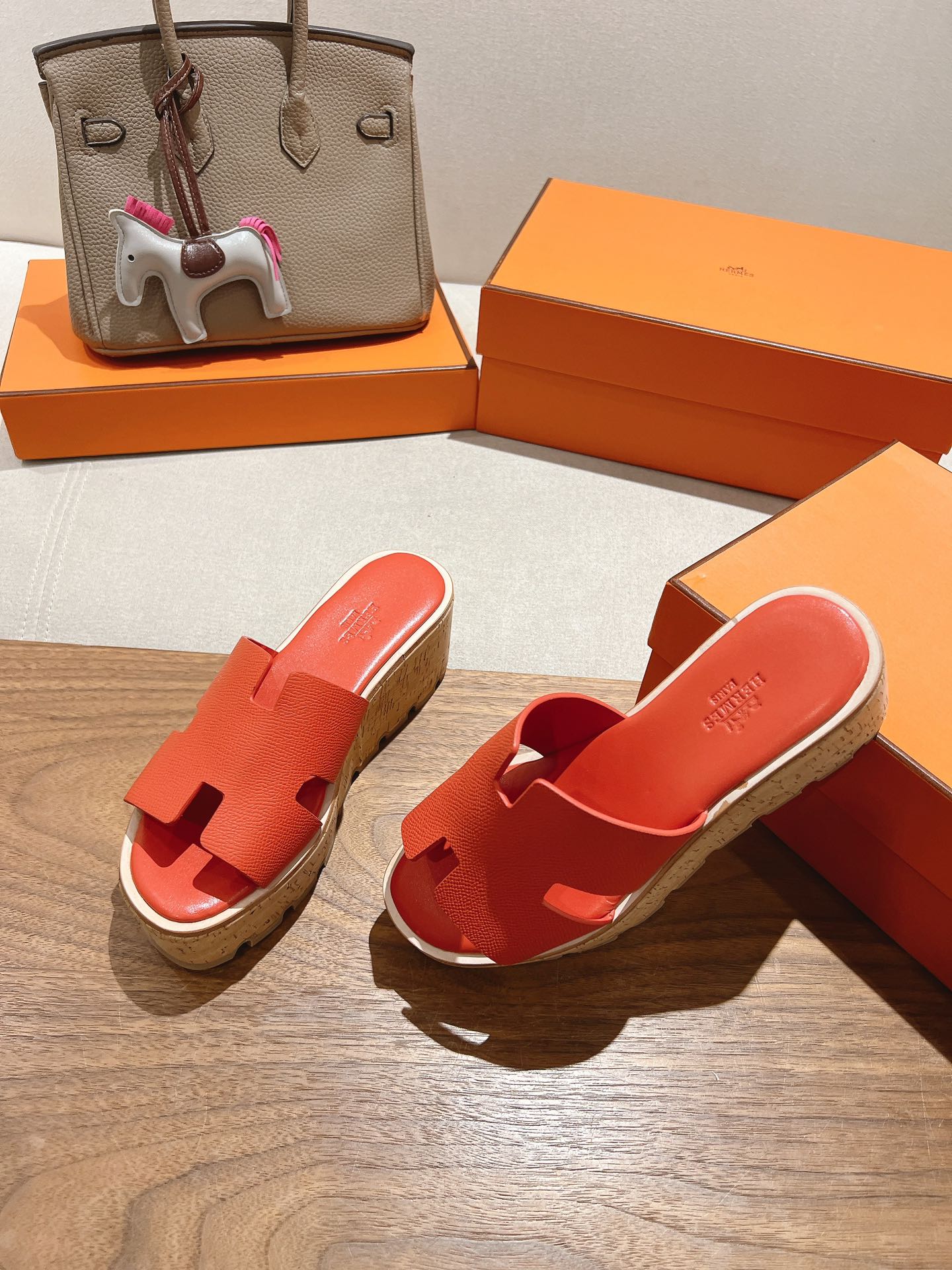 HM 25S HIGH WEDGE SANDALS IN DARK ORANGE LAMBSKIN STYLE 33 - 35