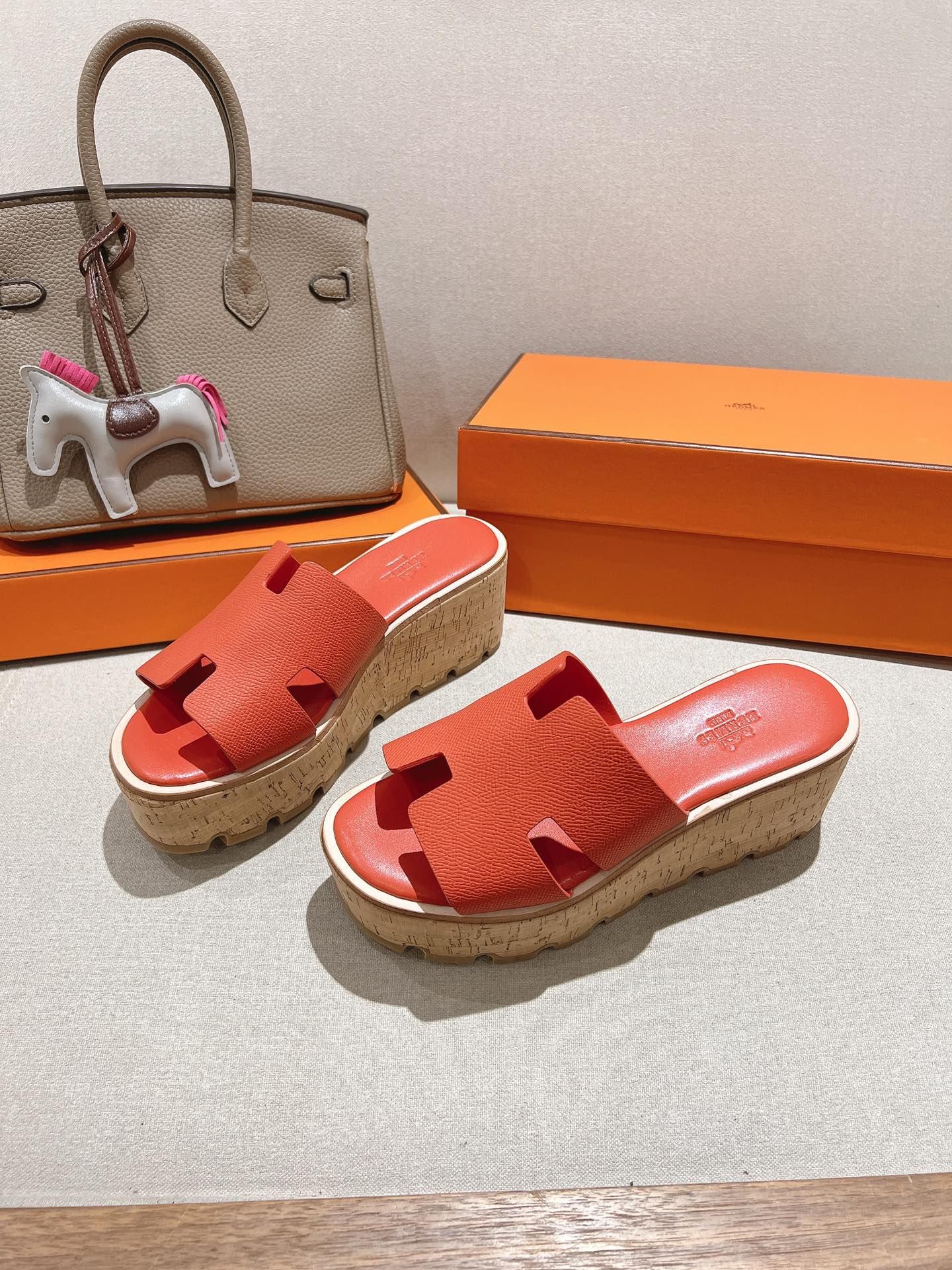 HM 25S HIGH WEDGE SANDALS IN DARK ORANGE LAMBSKIN STYLE 33 - 35