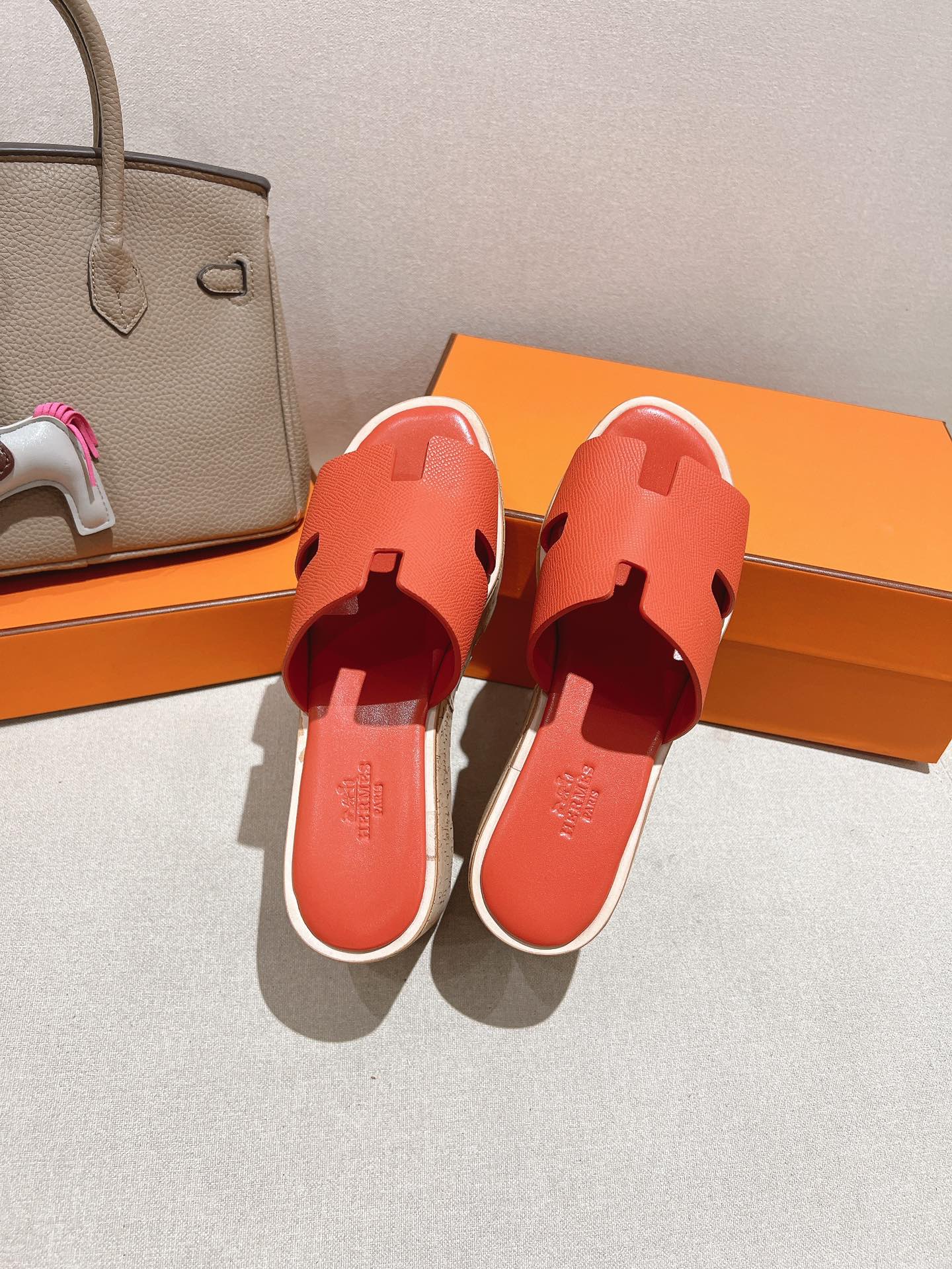 HM 25S HIGH WEDGE SANDALS IN DARK ORANGE LAMBSKIN STYLE 33 - 35