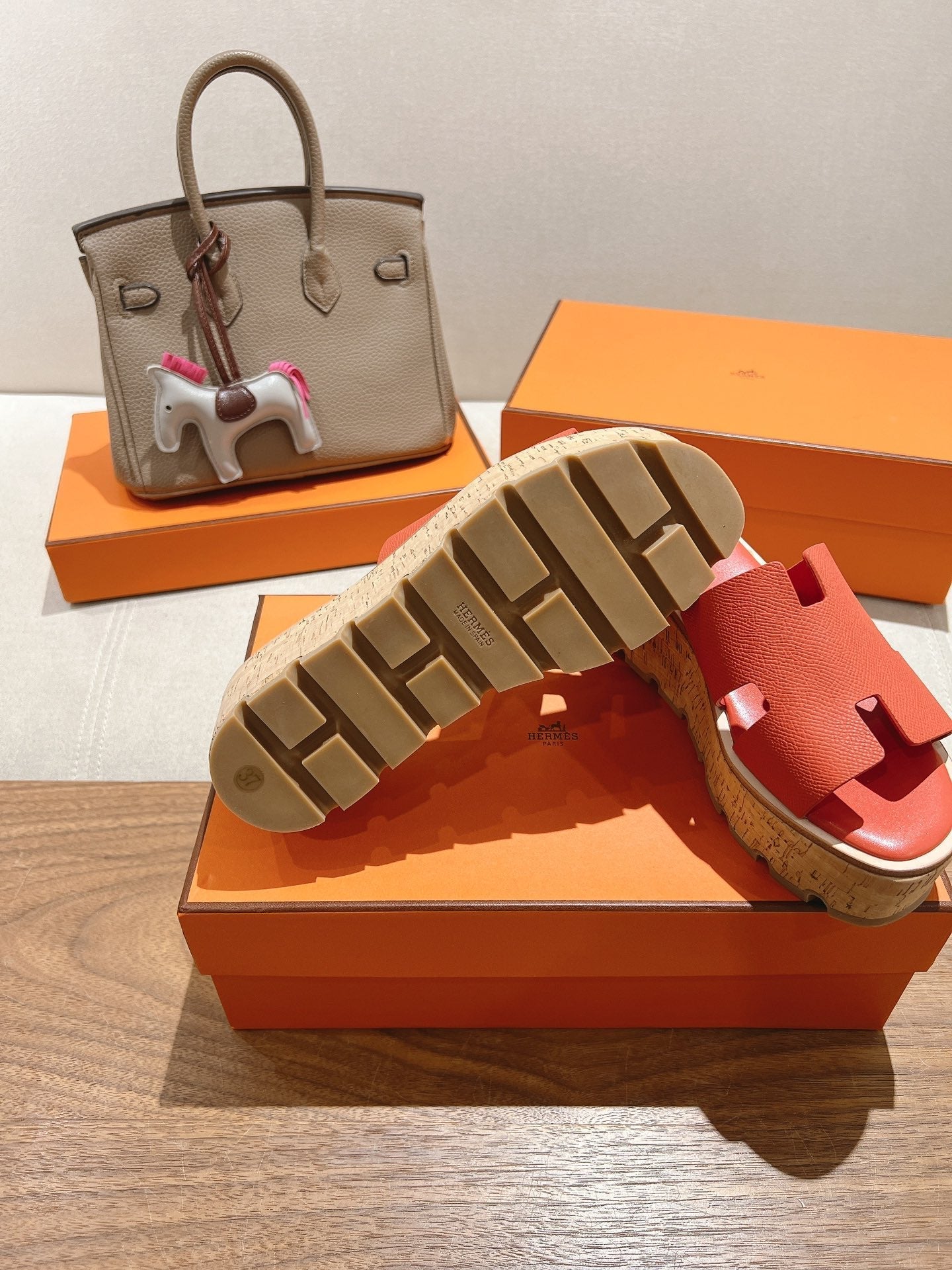 HM 25S HIGH WEDGE SANDALS IN DARK ORANGE LAMBSKIN STYLE 33 - 35