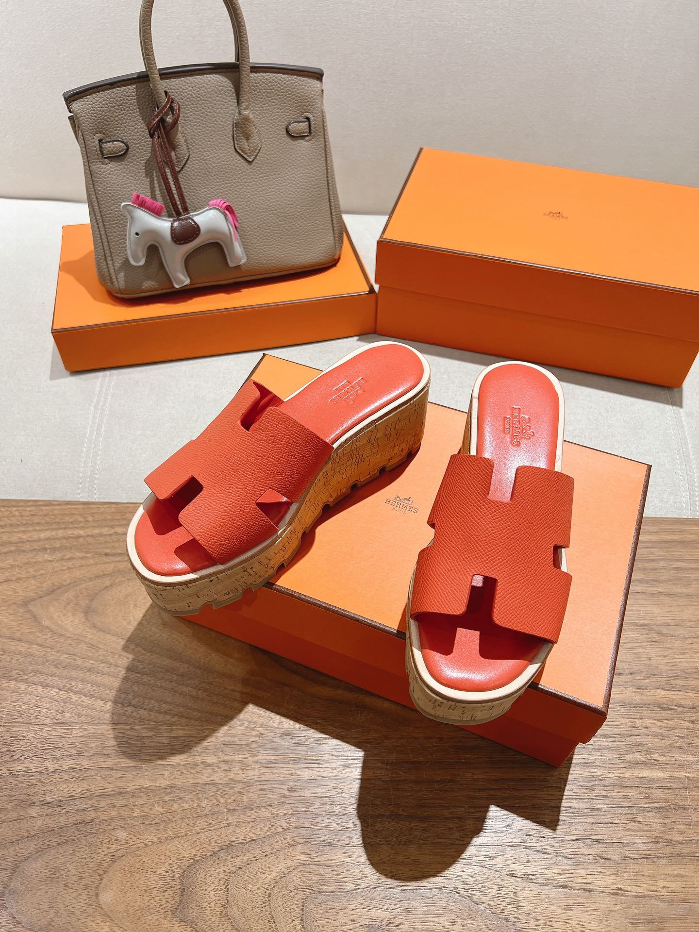 HM 25S HIGH WEDGE SANDALS IN DARK ORANGE LAMBSKIN STYLE 33 - 35