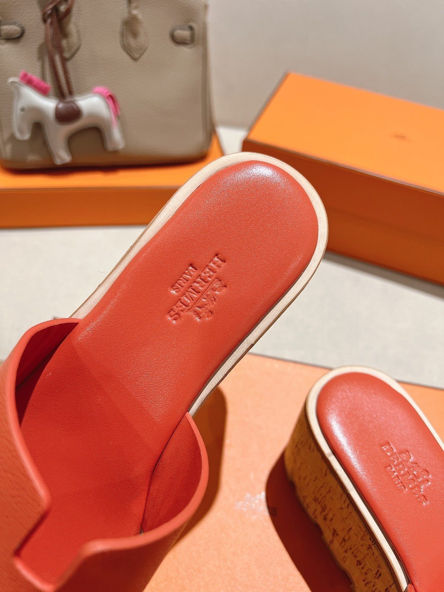 HM 25S HIGH WEDGE SANDALS IN DARK ORANGE LAMBSKIN STYLE 33 - 35