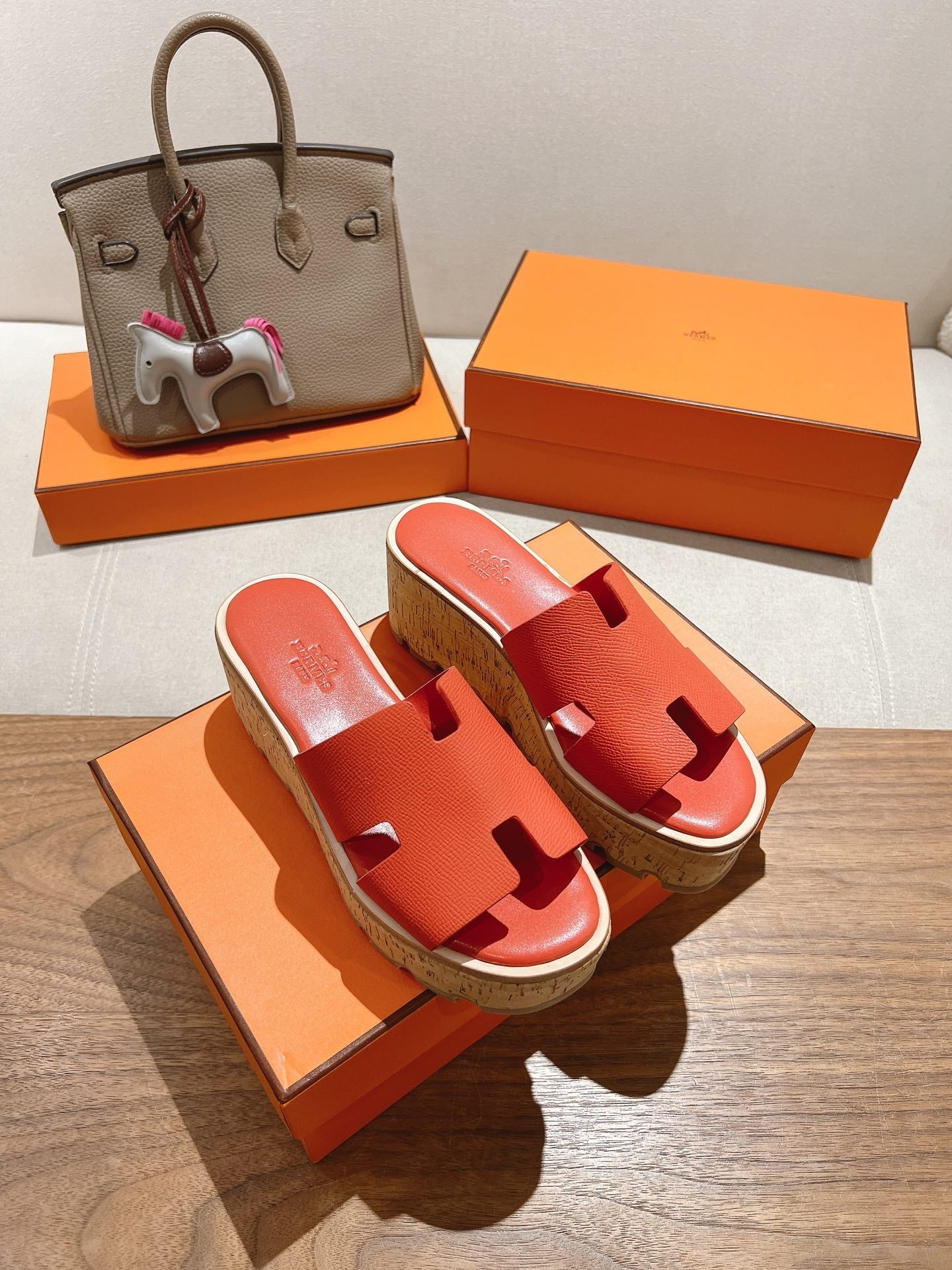 HM 25S HIGH WEDGE SANDALS IN DARK ORANGE LAMBSKIN STYLE 33 - 35