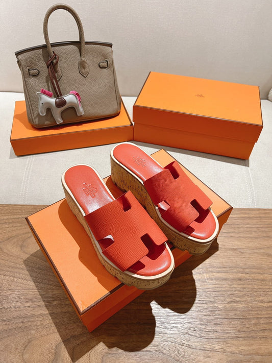HM 25S HIGH WEDGE SANDALS IN DARK ORANGE LAMBSKIN STYLE 33 - 35