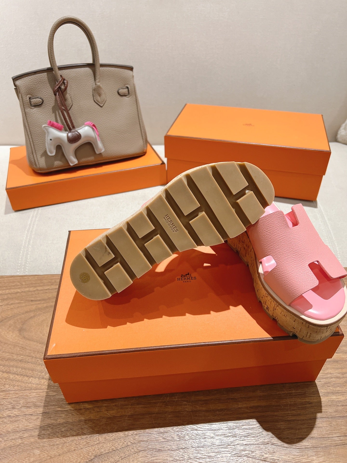 HM 25S HIGH WEDGE SANDALS IN PINK LAMBSKIN STYLE 31 - 35