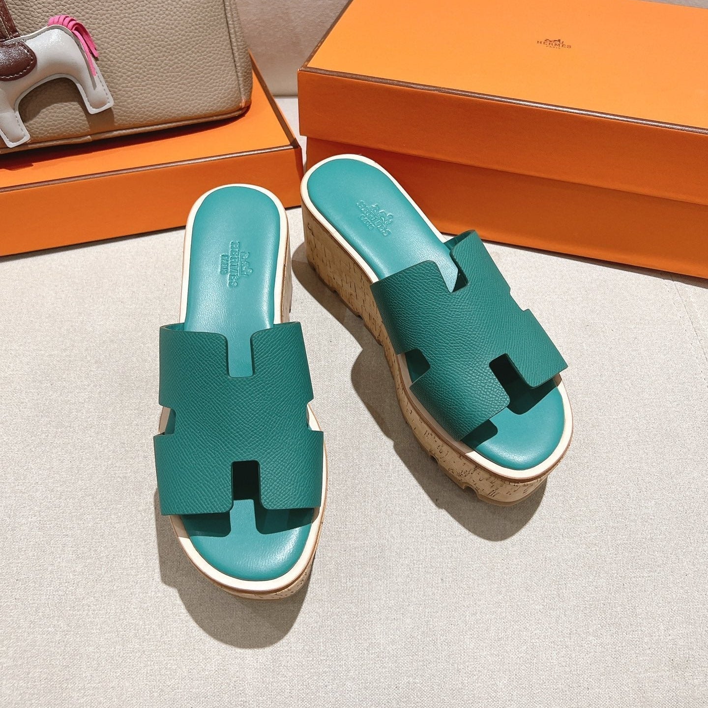 HM 25S HIGH WEDGE SANDALS IN PASTEL SEA GREEN LAMBSKIN STYLE 30 - 35