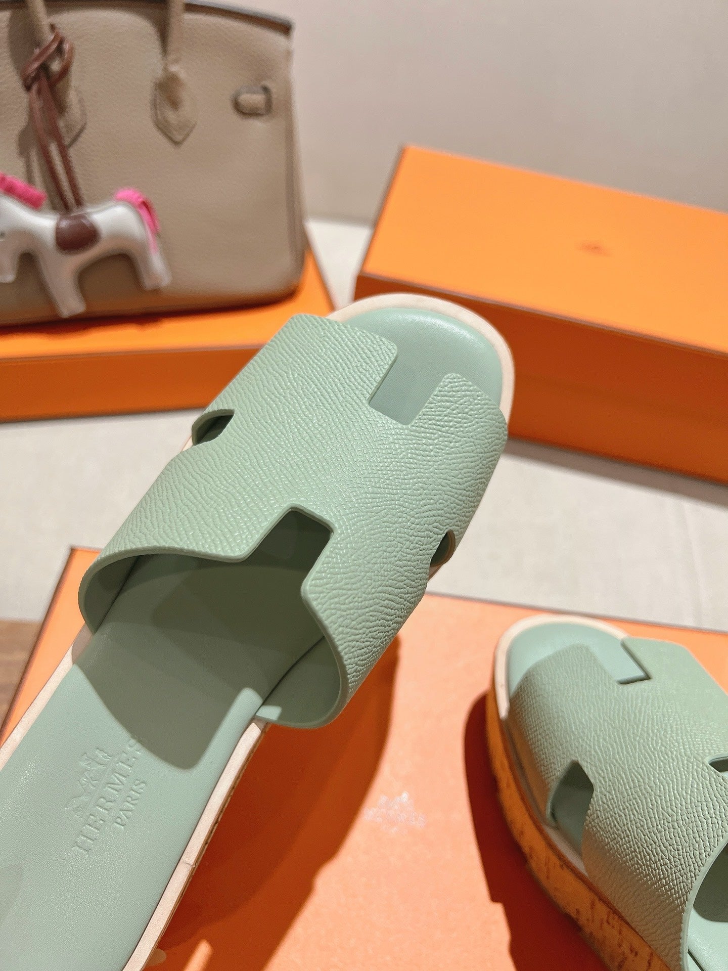 HM 25S HIGH WEDGE SANDALS IN SOFT MINT GREEN LAMBSKIN STYLE 28 - 35