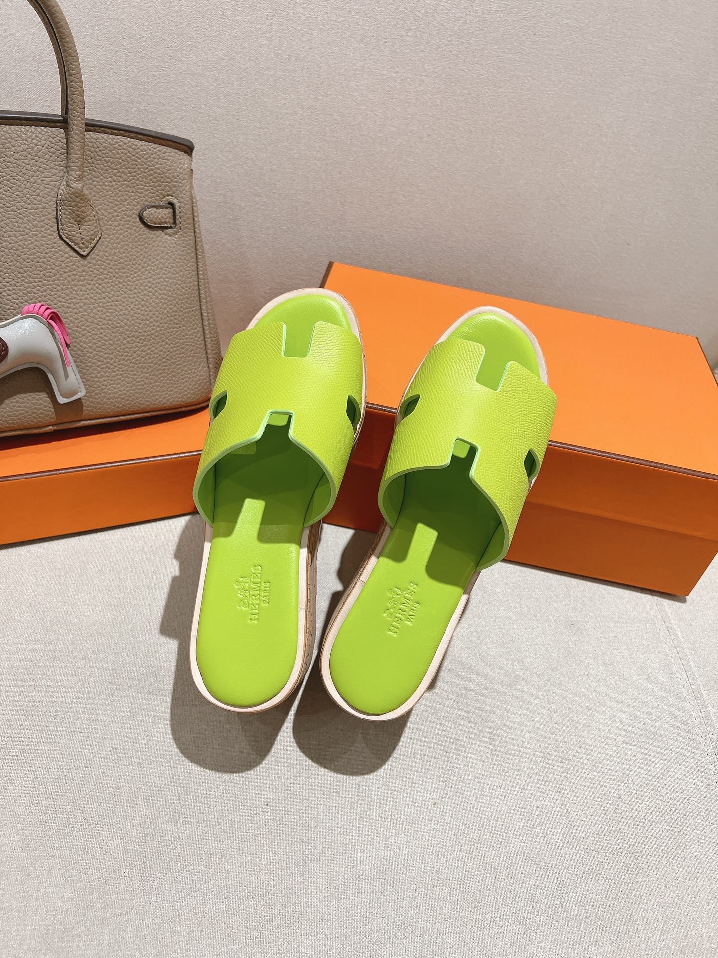 HM 25S HIGH WEDGE SANDALS IN SPRING GREEN LAMBSKIN STYLE 22 - 35