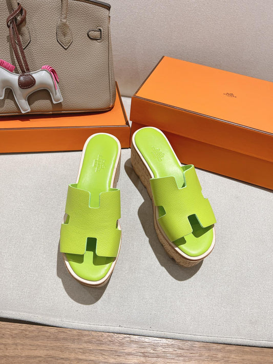 HM 25S HIGH WEDGE SANDALS IN SPRING GREEN LAMBSKIN STYLE 22 - 35