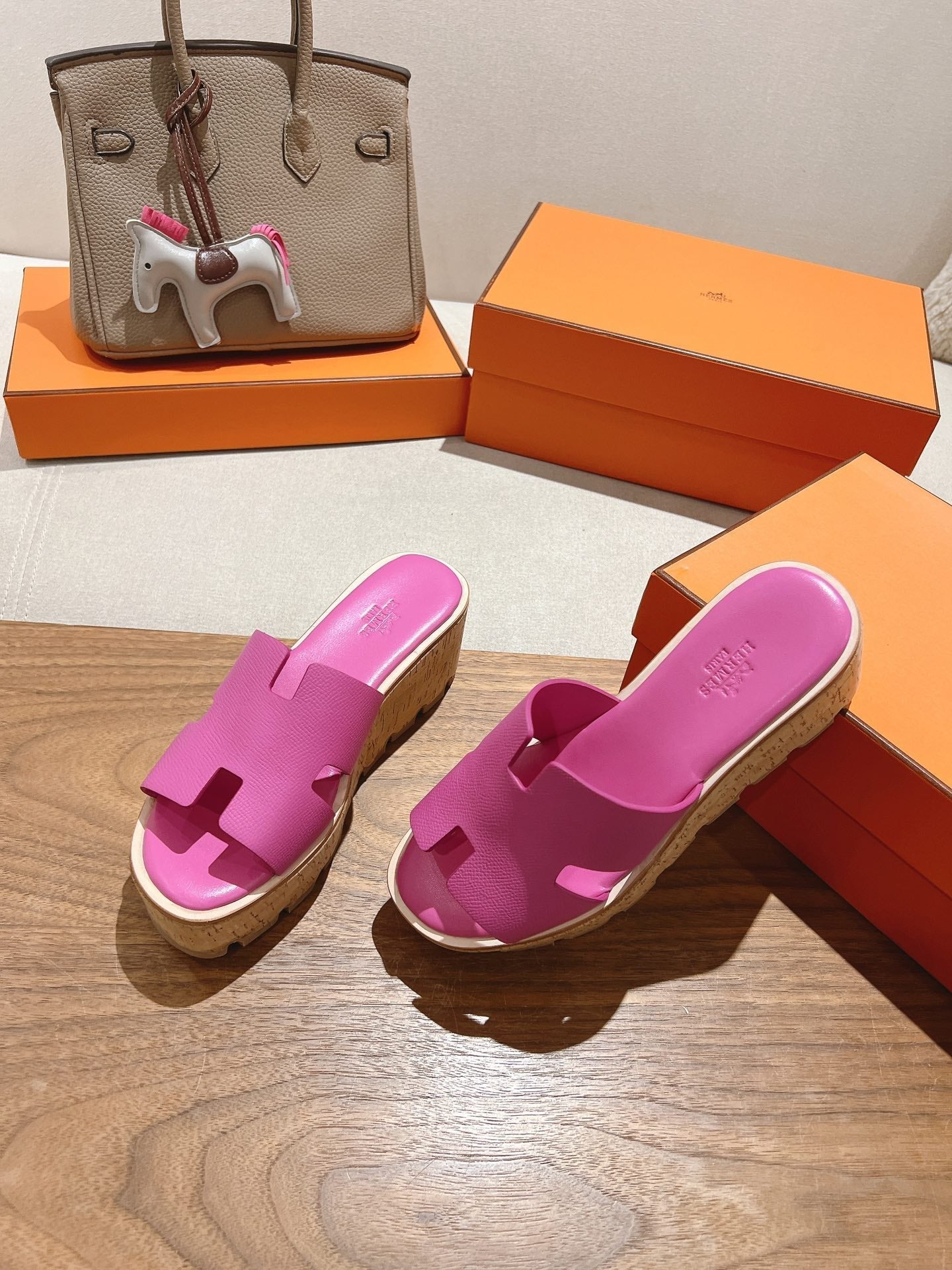 HM 25S HIGH WEDGE SANDALS IN PINK LAMBSKIN STYLE 24 - 35