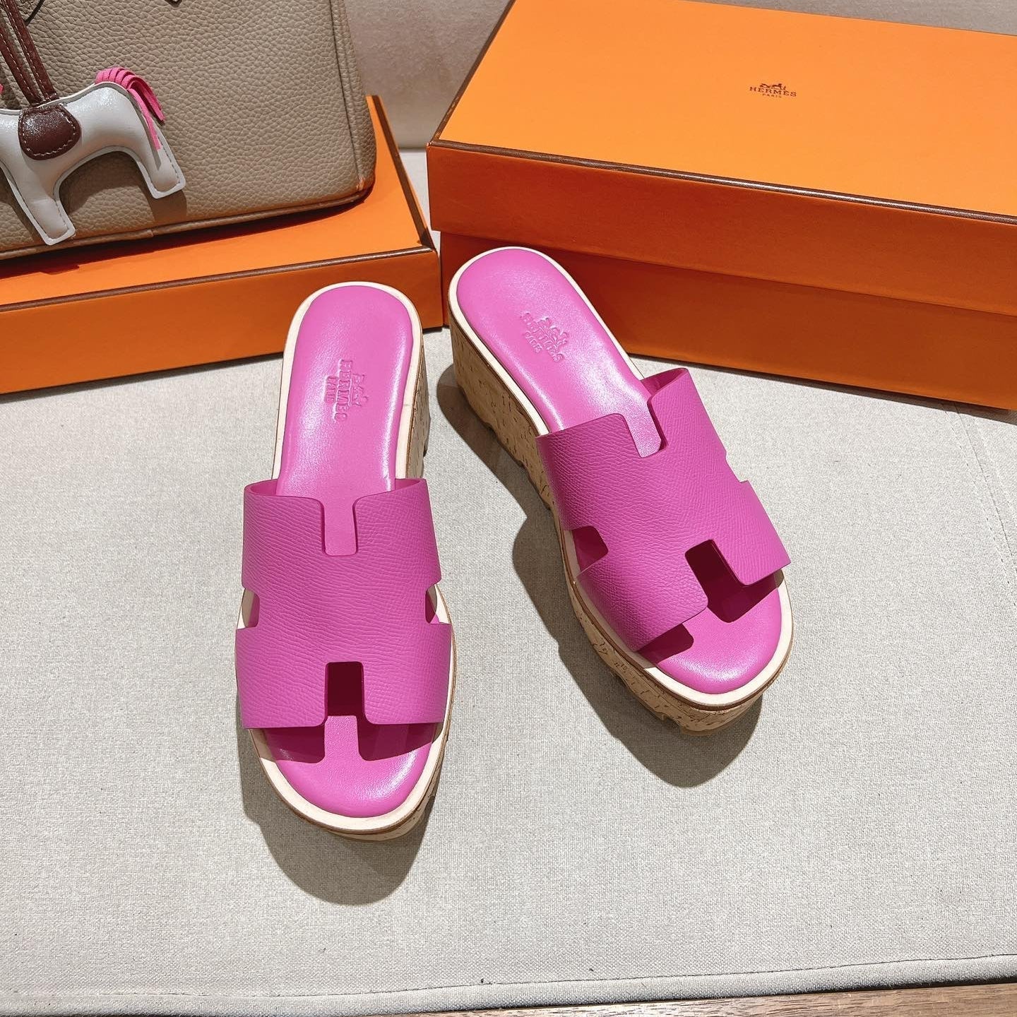 HM 25S HIGH WEDGE SANDALS IN PINK LAMBSKIN STYLE 24 - 35