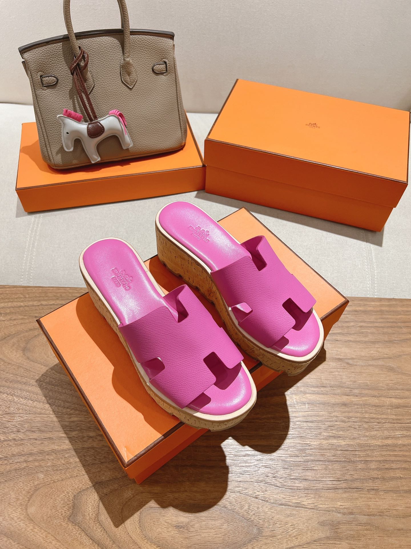 HM 25S HIGH WEDGE SANDALS IN PINK LAMBSKIN STYLE 24 - 35