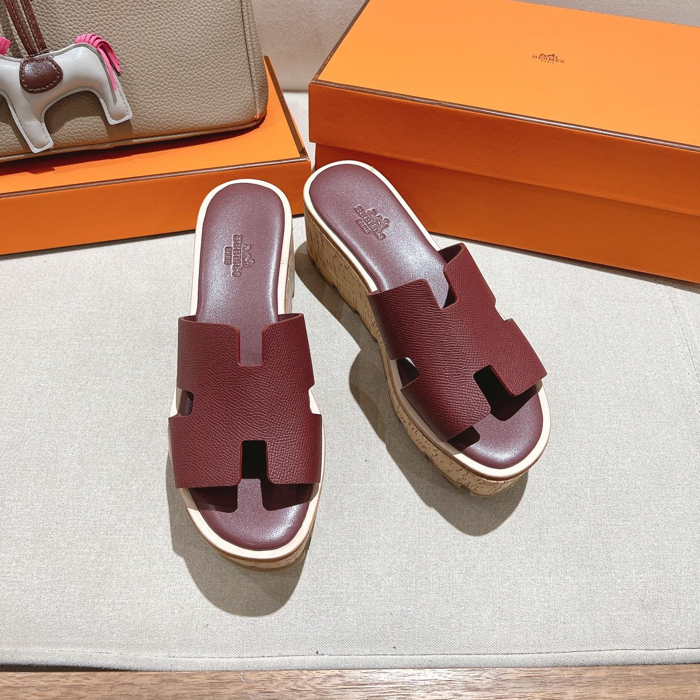HM 25S HIGH WEDGE SANDALS IN RICH WINE RED LAMBSKIN STYLE 21 - 35