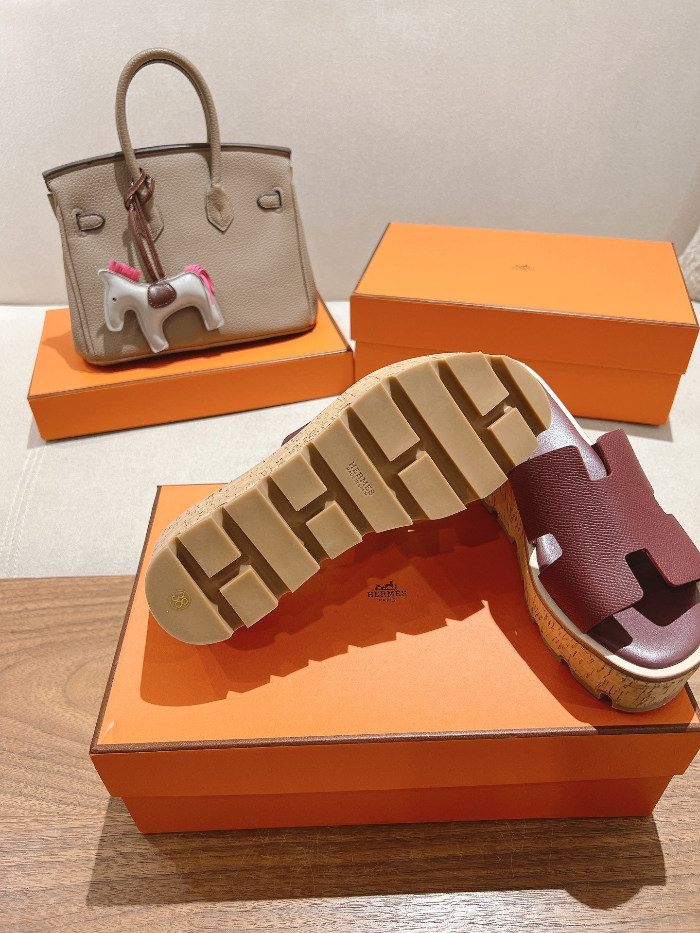 HM 25S HIGH WEDGE SANDALS IN RICH WINE RED LAMBSKIN STYLE 21 - 35