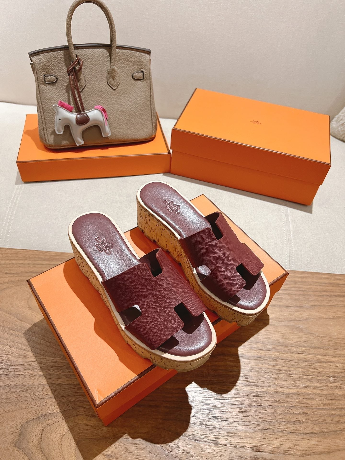 HM 25S HIGH WEDGE SANDALS IN RICH WINE RED LAMBSKIN STYLE 21 - 35