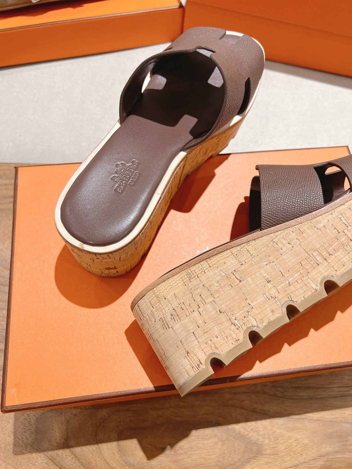 HM 25S HIGH WEDGE SANDALS IN DUSTY ROSE BROWN LAMBSKIN STYLE 19 - 35