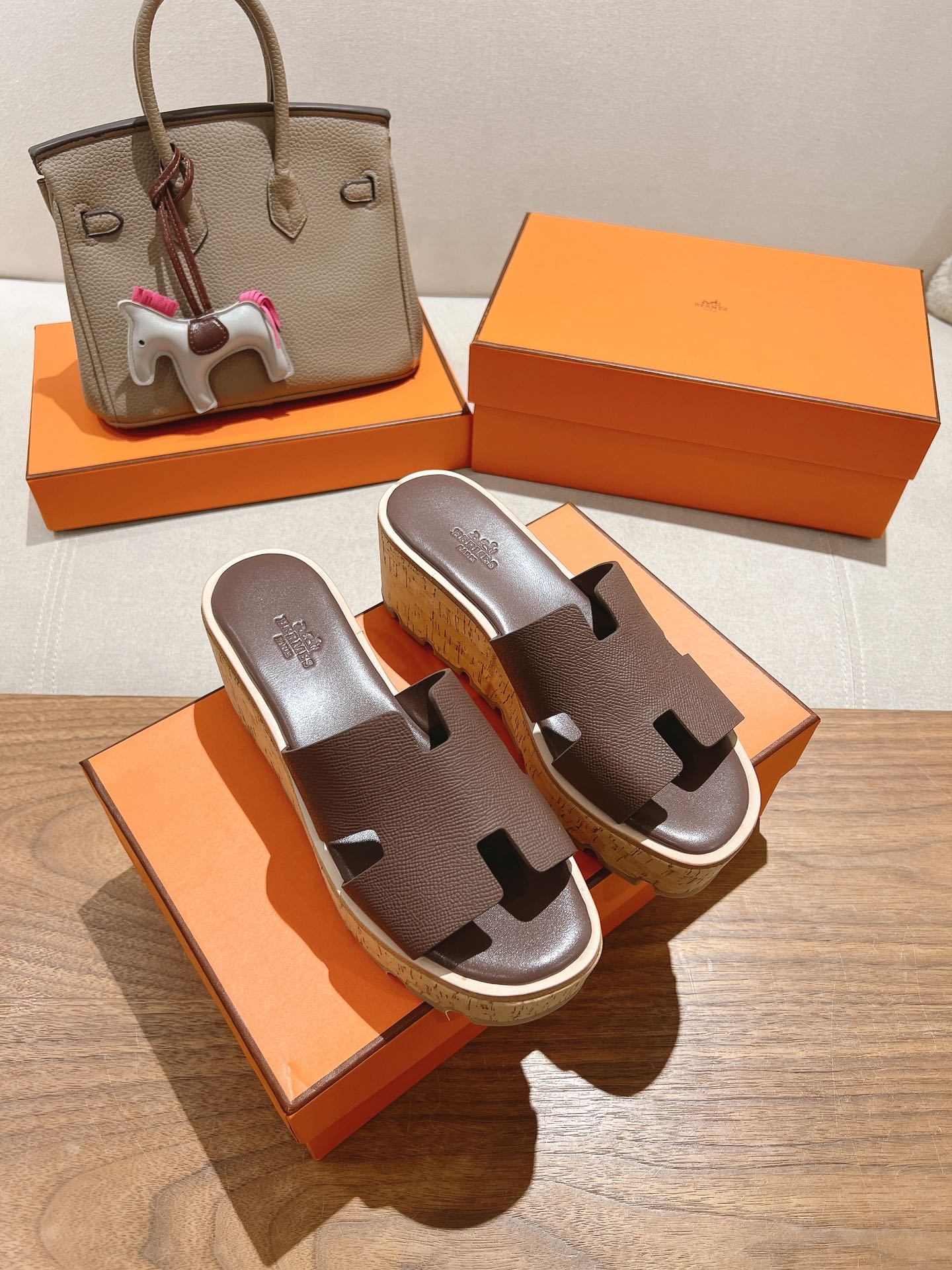HM 25S HIGH WEDGE SANDALS IN DUSTY ROSE BROWN LAMBSKIN STYLE 19 - 35
