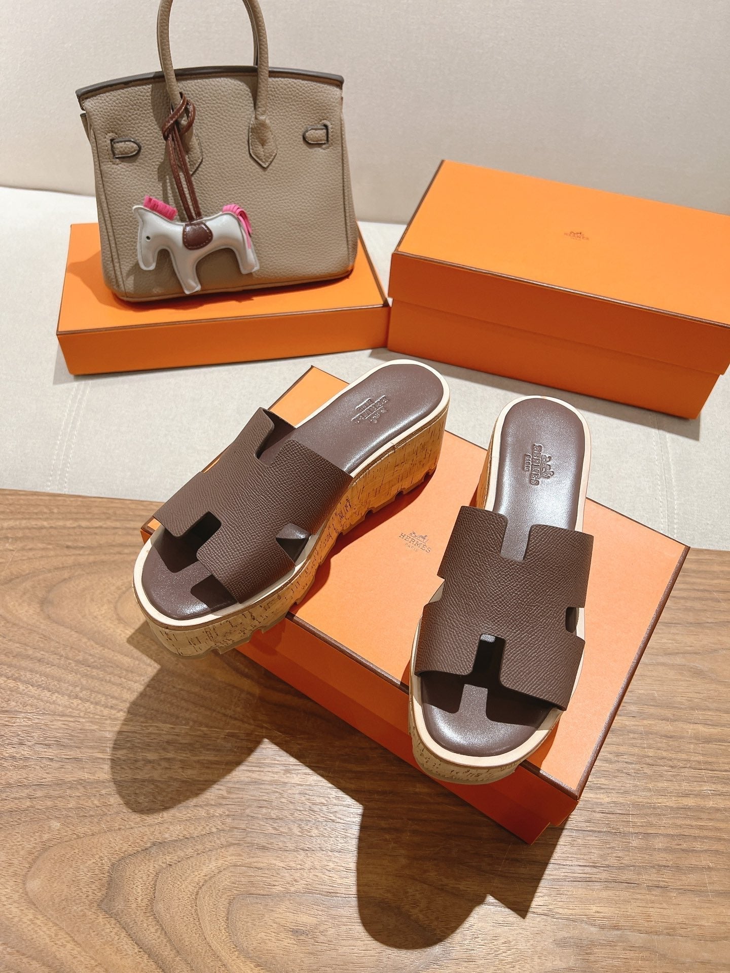 HM 25S HIGH WEDGE SANDALS IN DUSTY ROSE BROWN LAMBSKIN STYLE 19 - 35