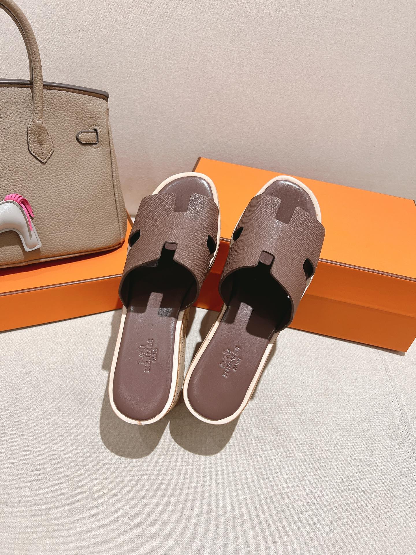HM 25S HIGH WEDGE SANDALS IN DUSTY ROSE BROWN LAMBSKIN STYLE 19 - 35
