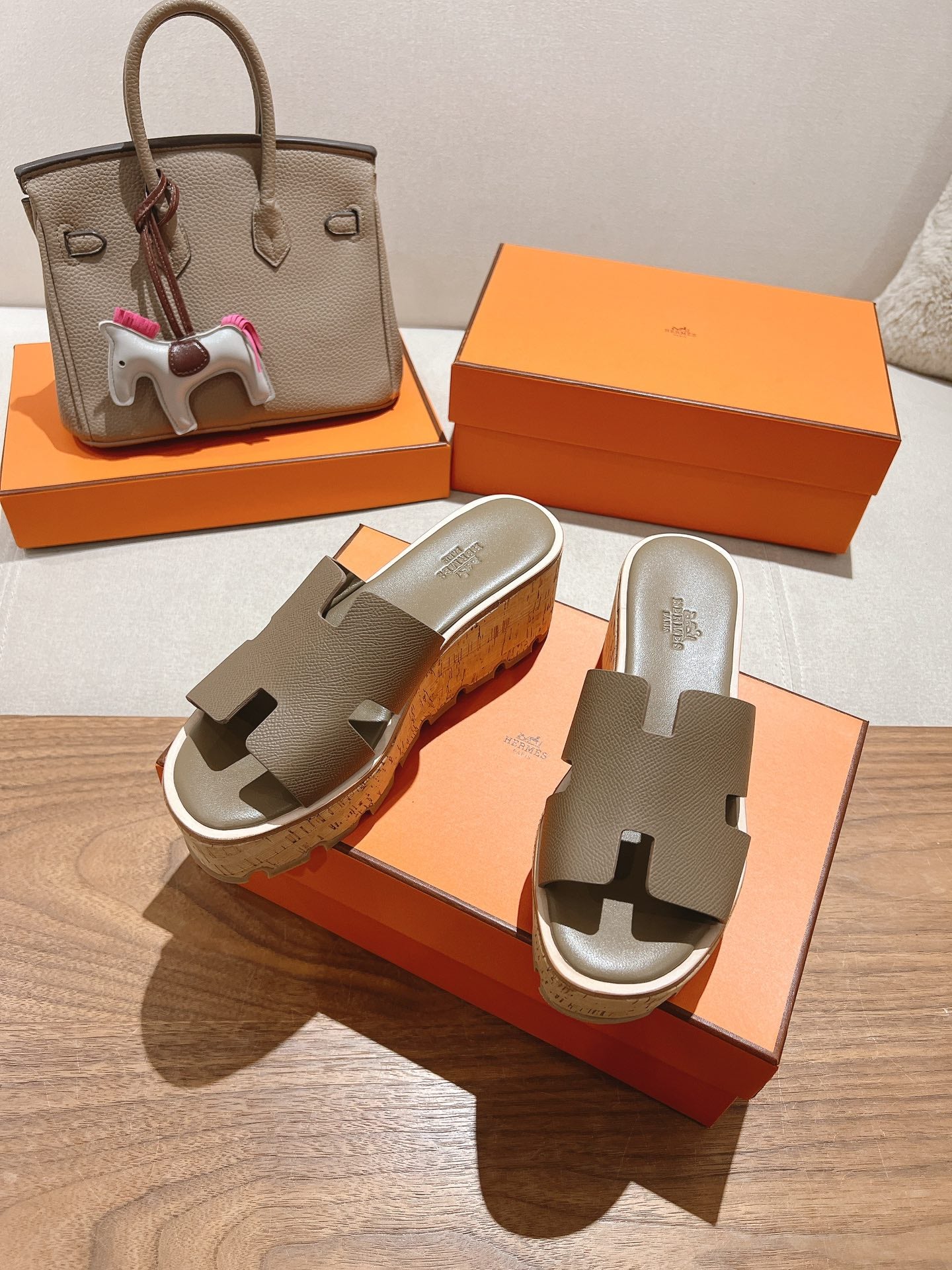 HM 25S HIGH WEDGE SANDALS IN MOCHA BROWN LAMBSKIN STYLE 15 - 35