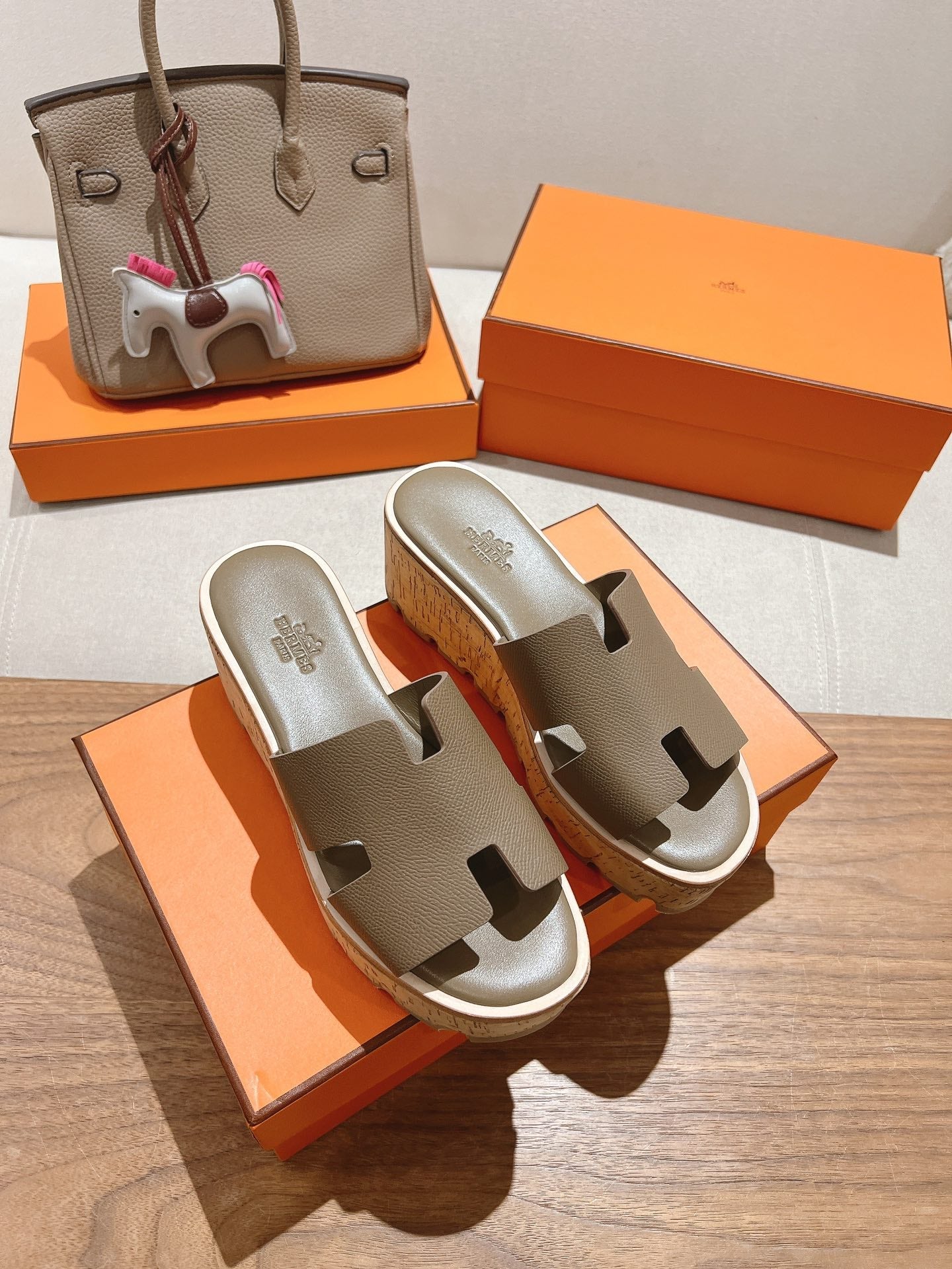 HM 25S HIGH WEDGE SANDALS IN MOCHA BROWN LAMBSKIN STYLE 15 - 35